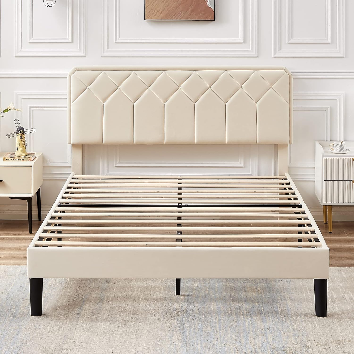 VECELO Premium Leather Upholstered Platform Bed Frame - VECELO
