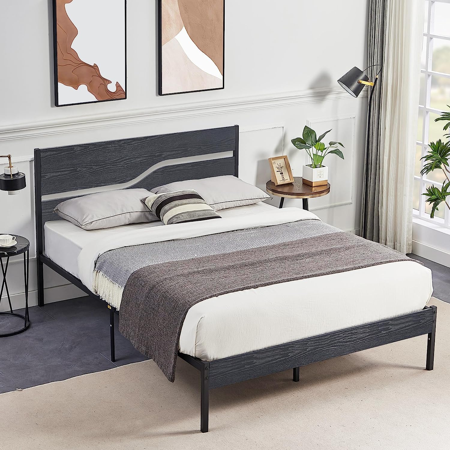 VECELO Platform Bed Frame/Mattress Foundation with Rustic Vintage Wood Headboard - VECELO