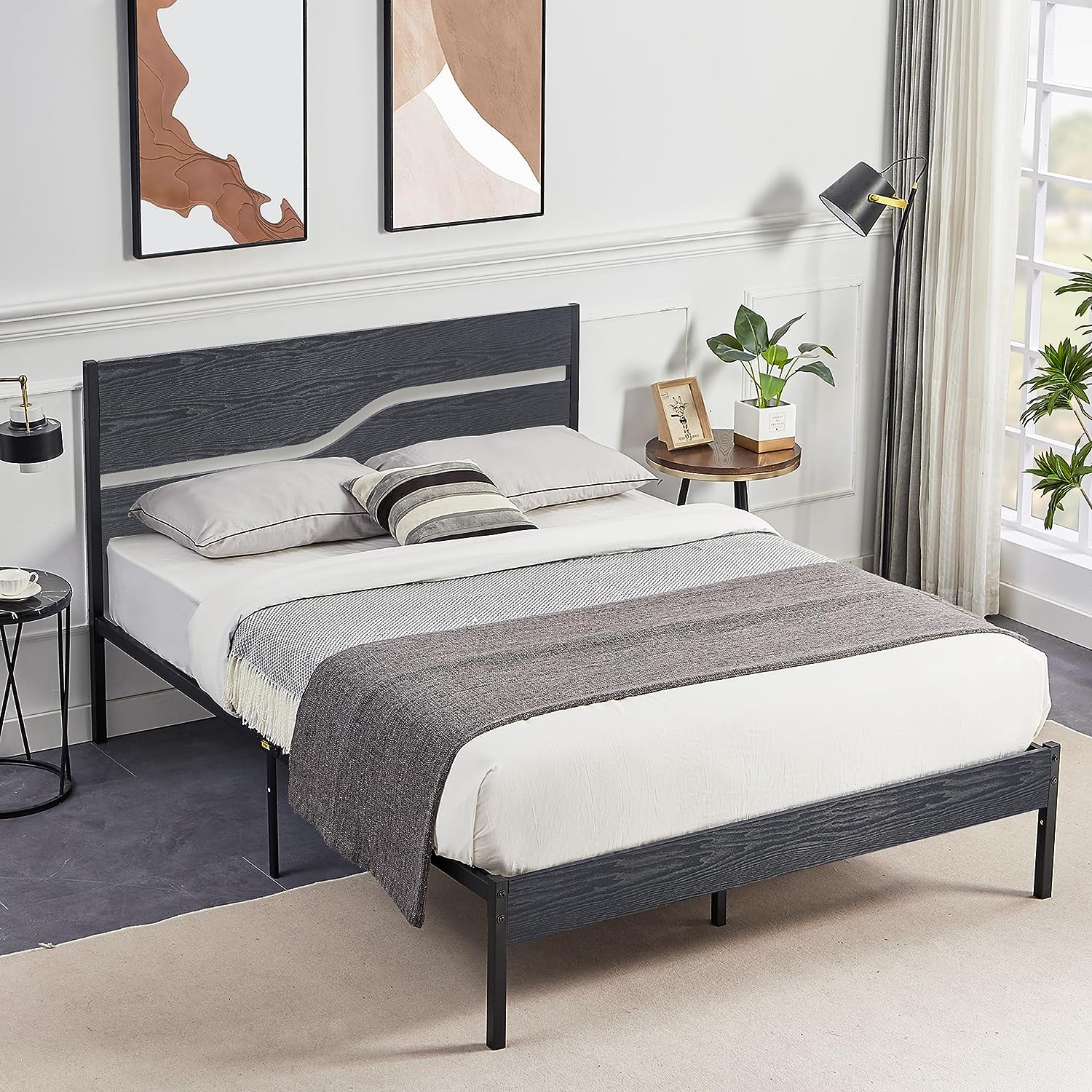 VECELO Platform Bed Frame/Mattress Foundation with Rustic Vintage Wood Headboard - VECELO