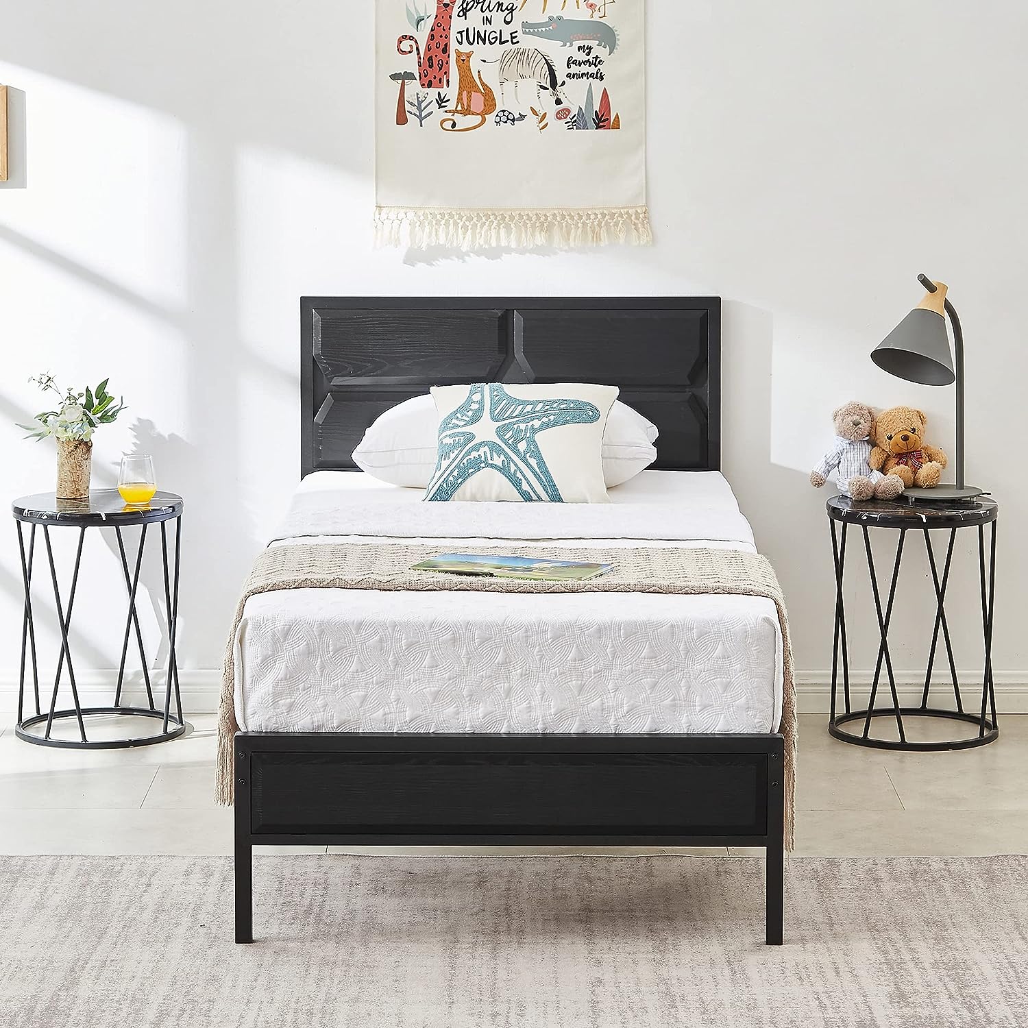 VECELO Metal Bed Frame Platform with Wooden Headboard&Footboard Mattress Foundation - VECELO