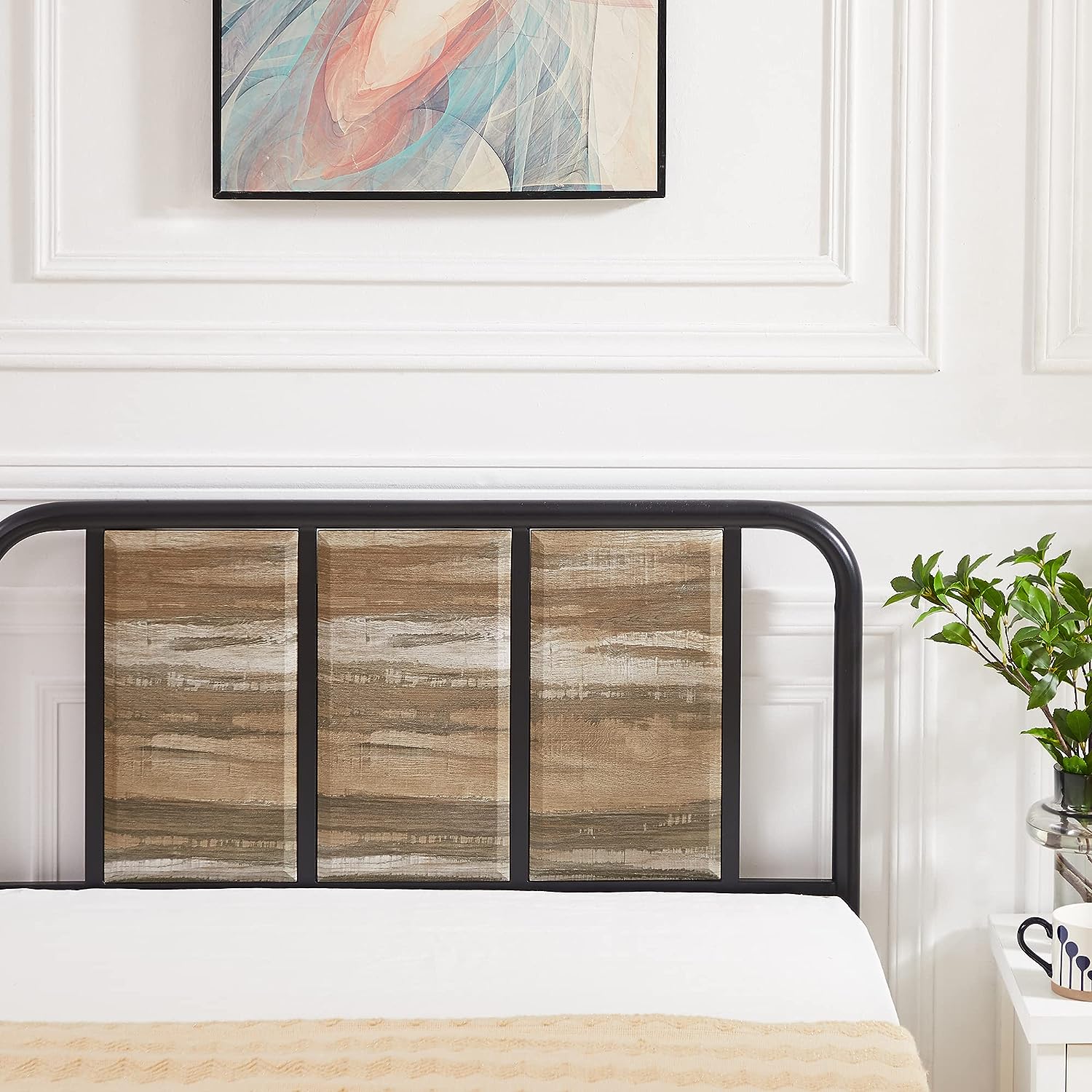 VECELO Bed Frame Metal Platform with Wooden Headboard Footboard Heavy Duty Mattress Foundation - VECELO