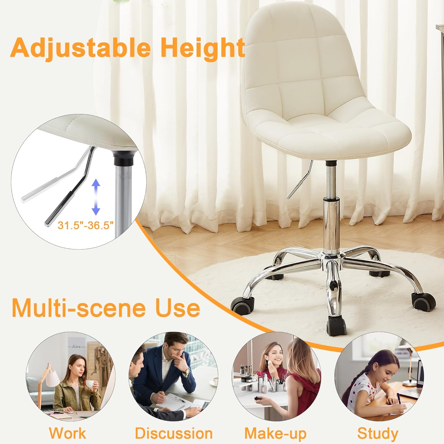VECELO Modern Armless Home Office Desk Chair - VECELO