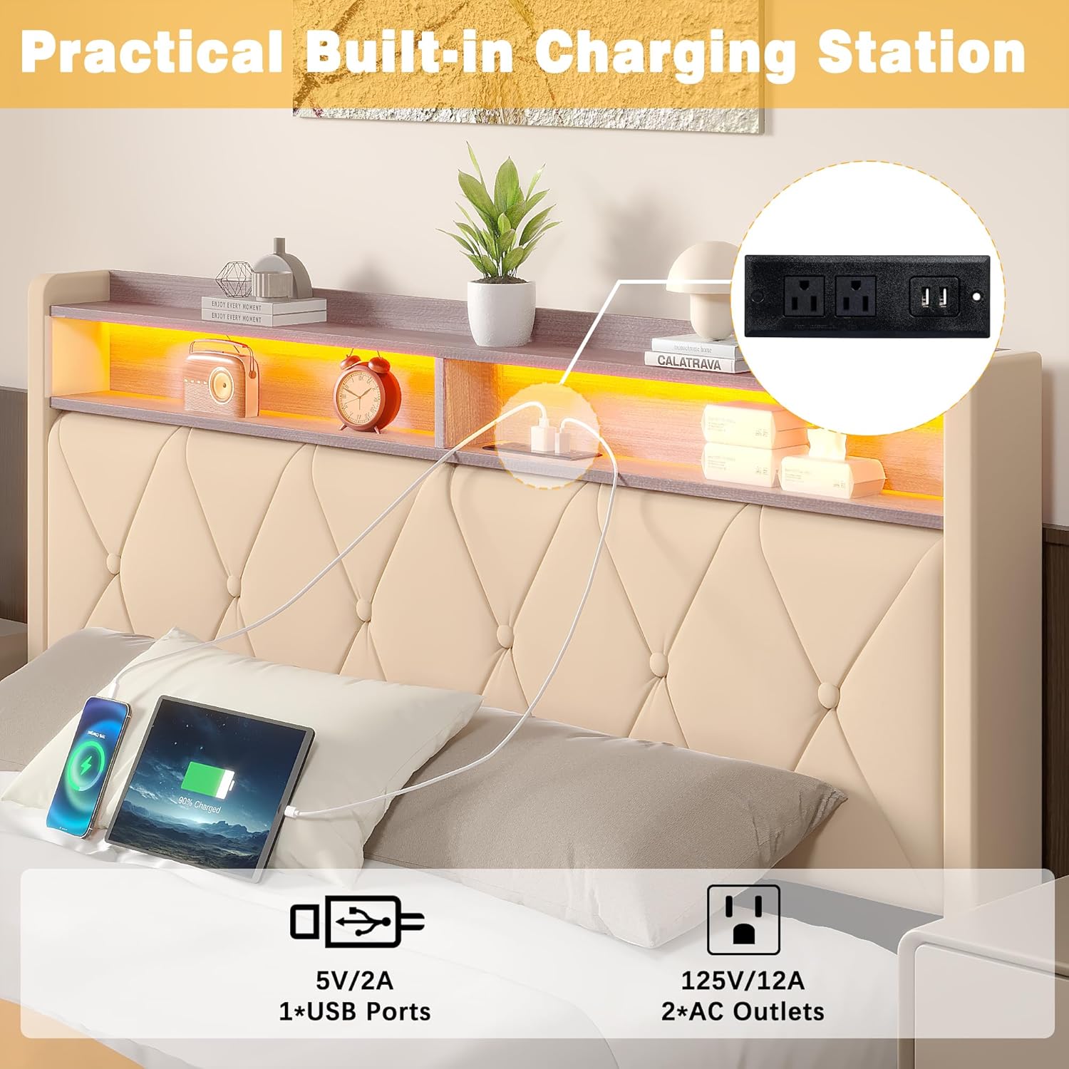 VECELO Velvet Queen Size Upholstered Bed Frame with Headboard