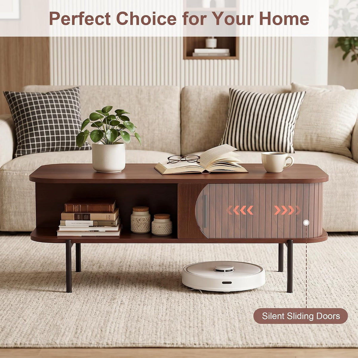 VECELO Coffee Table,40" Mid Century Coffee Tables with Open Storage Shelf