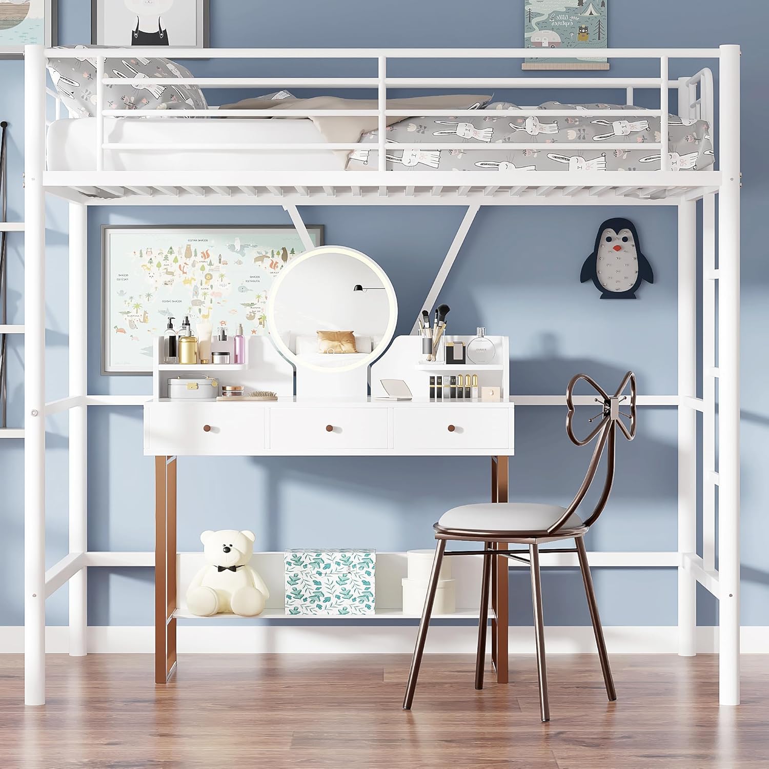 VECELO Metal Loft Bed Twin Size - VECELO