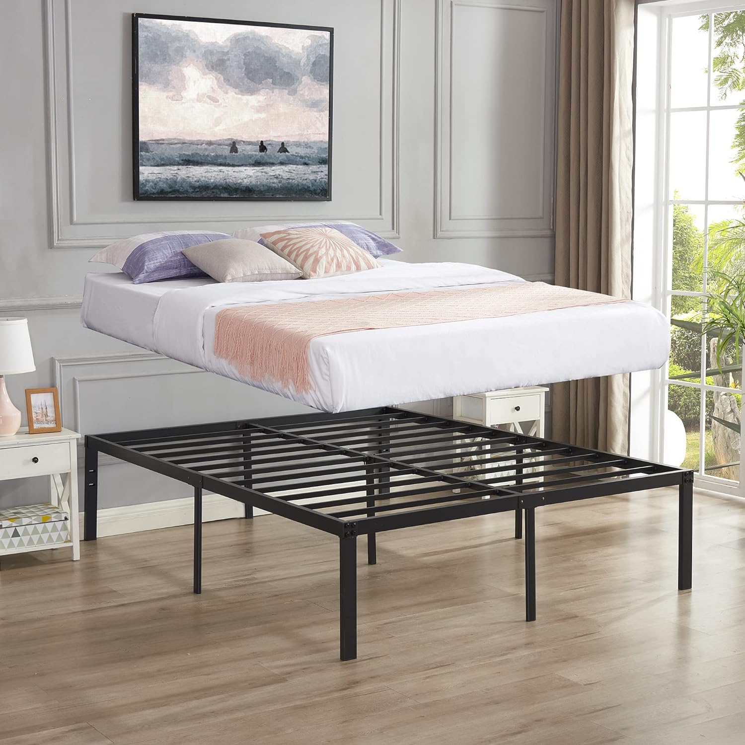VECELO Metal Platform Bed Frame Heavy Duty Steel Slat, No Box Spring Needed - VECELO