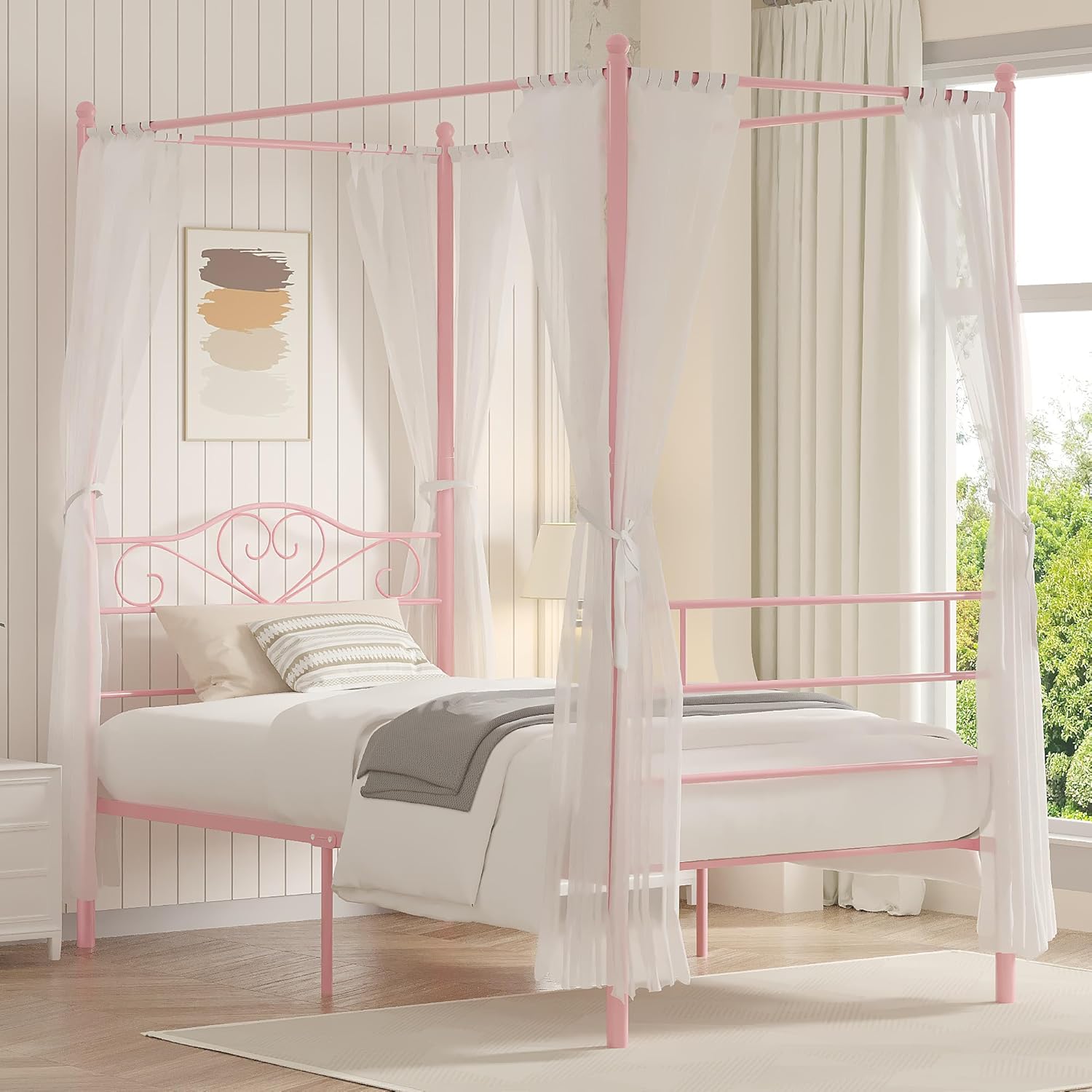 VECELO Twin Canopy Bed Frame with Headboard and Footboard - VECELO