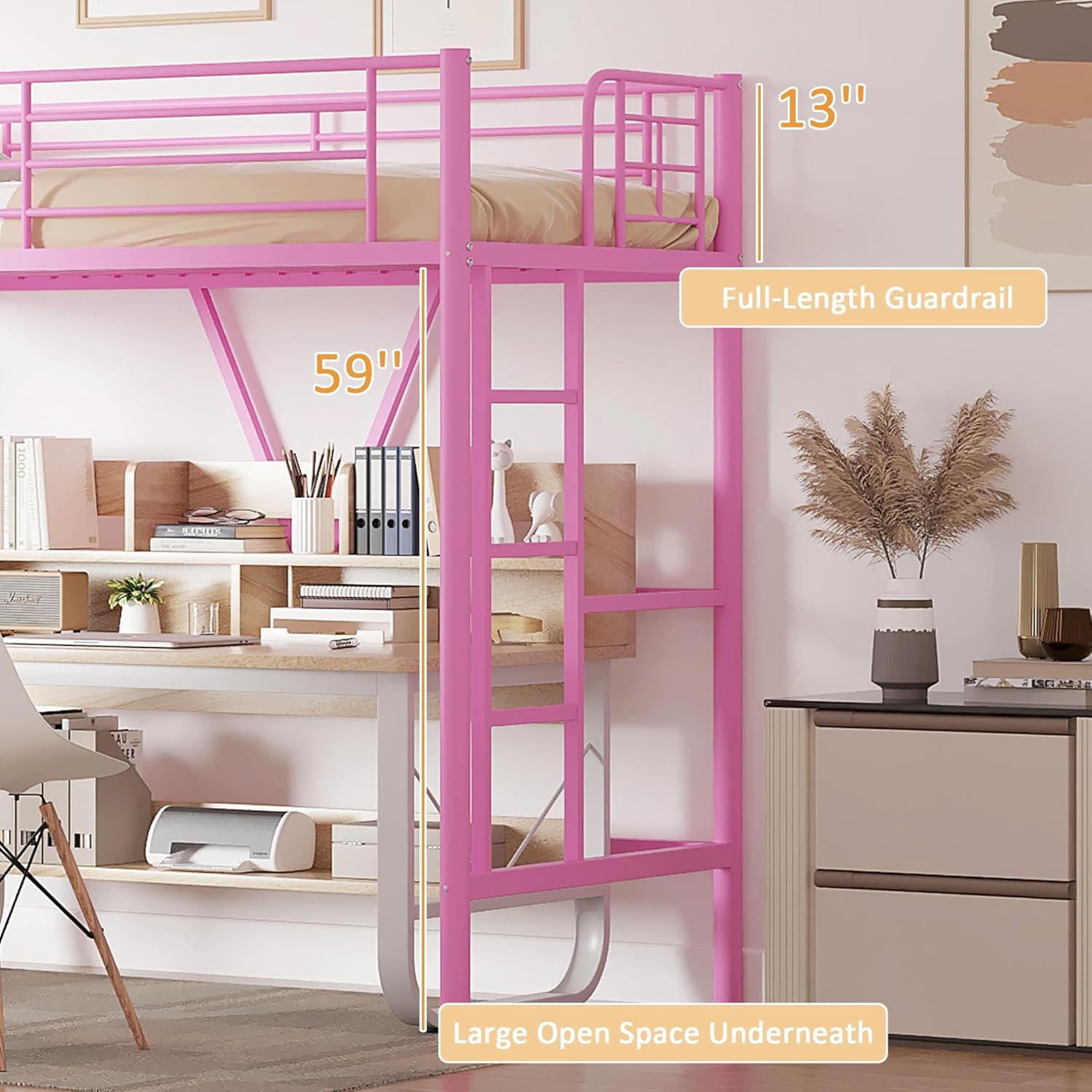 VECELO Metal Loft Bed Twin Size - VECELO