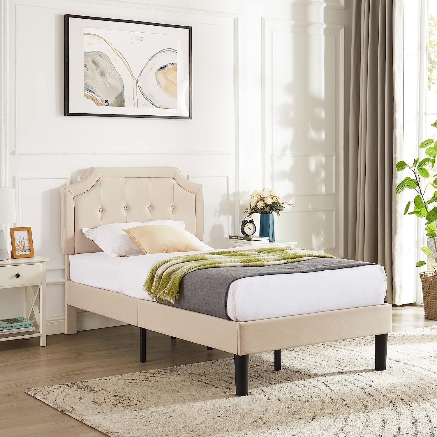 VECELO Premium Upholstered Platform Bed Diamond Stitched Panel Headboard - VECELO