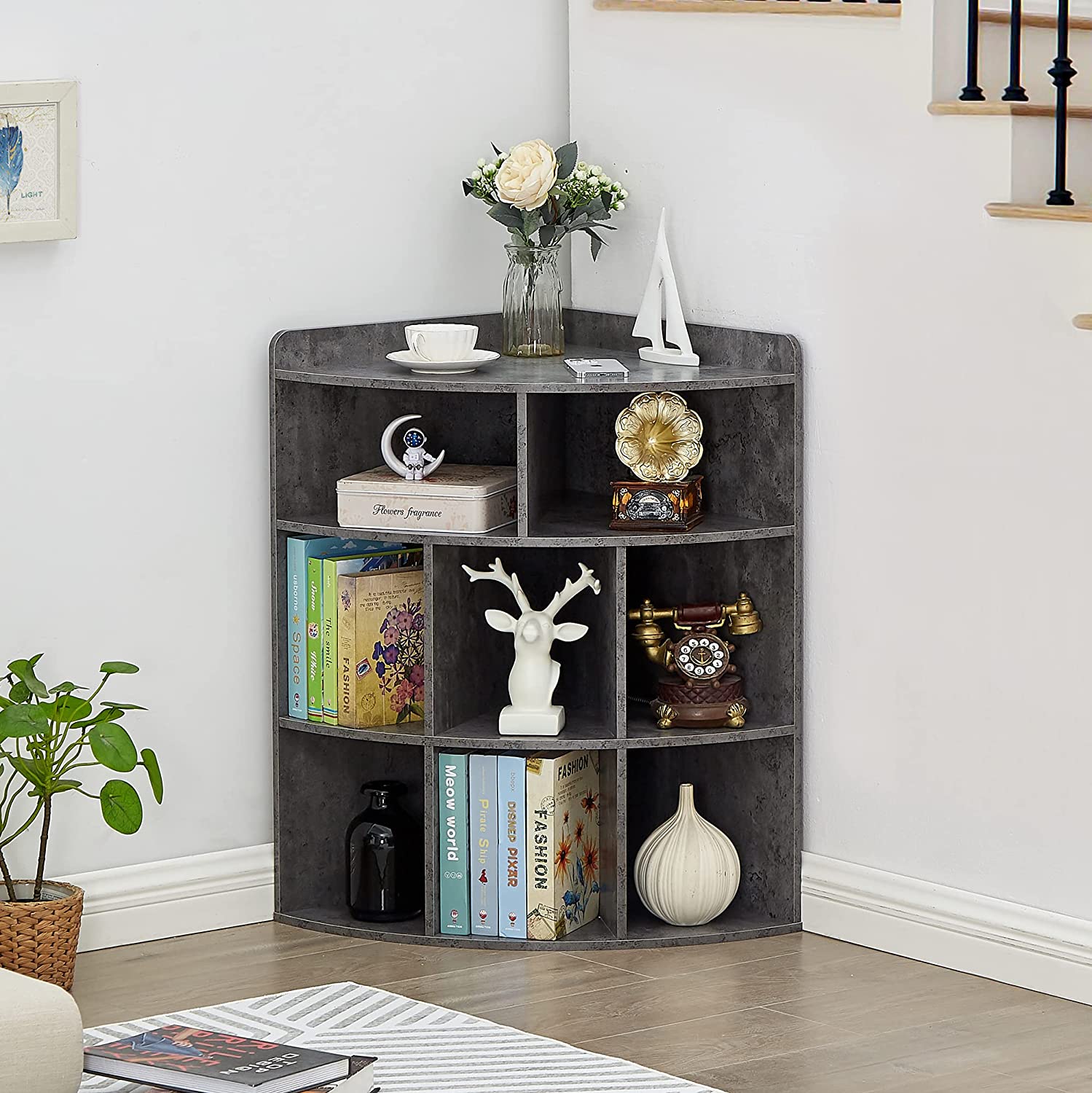 VECELO 3-Tier Corner Cabinet with 8 Cubbies, Wooden Cube Storage Organizer - VECELO