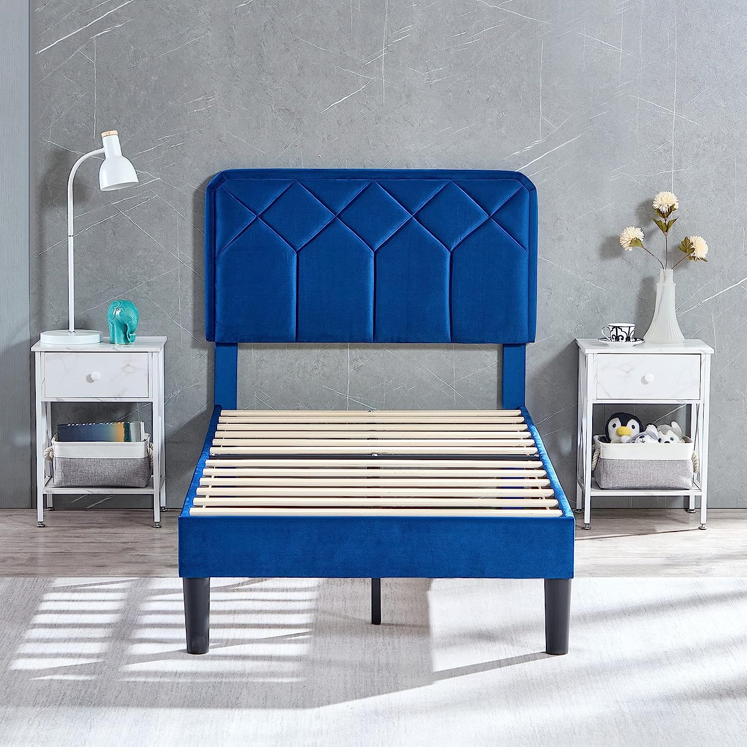 VECELO Premium Leather Upholstered Platform Bed Frame - VECELO