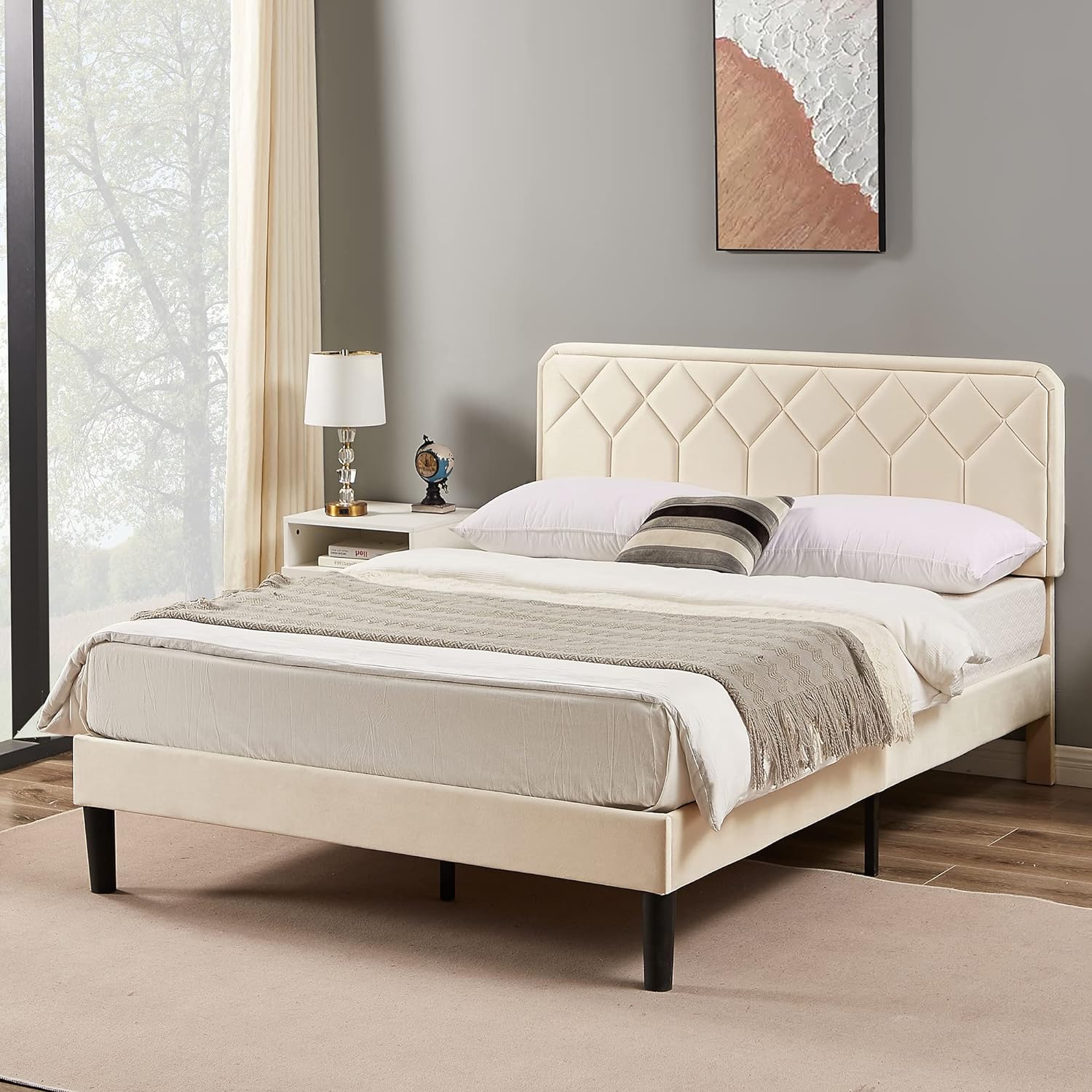 VECELO Premium Leather Upholstered Platform Bed Frame - VECELO