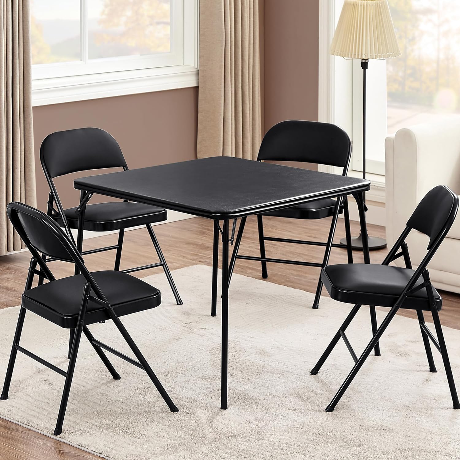 VECELO Portable Folding Card Table Square and Chair Sets with Collapsible Legs & Vinyl Upholstery (5 PCS) - VECELO