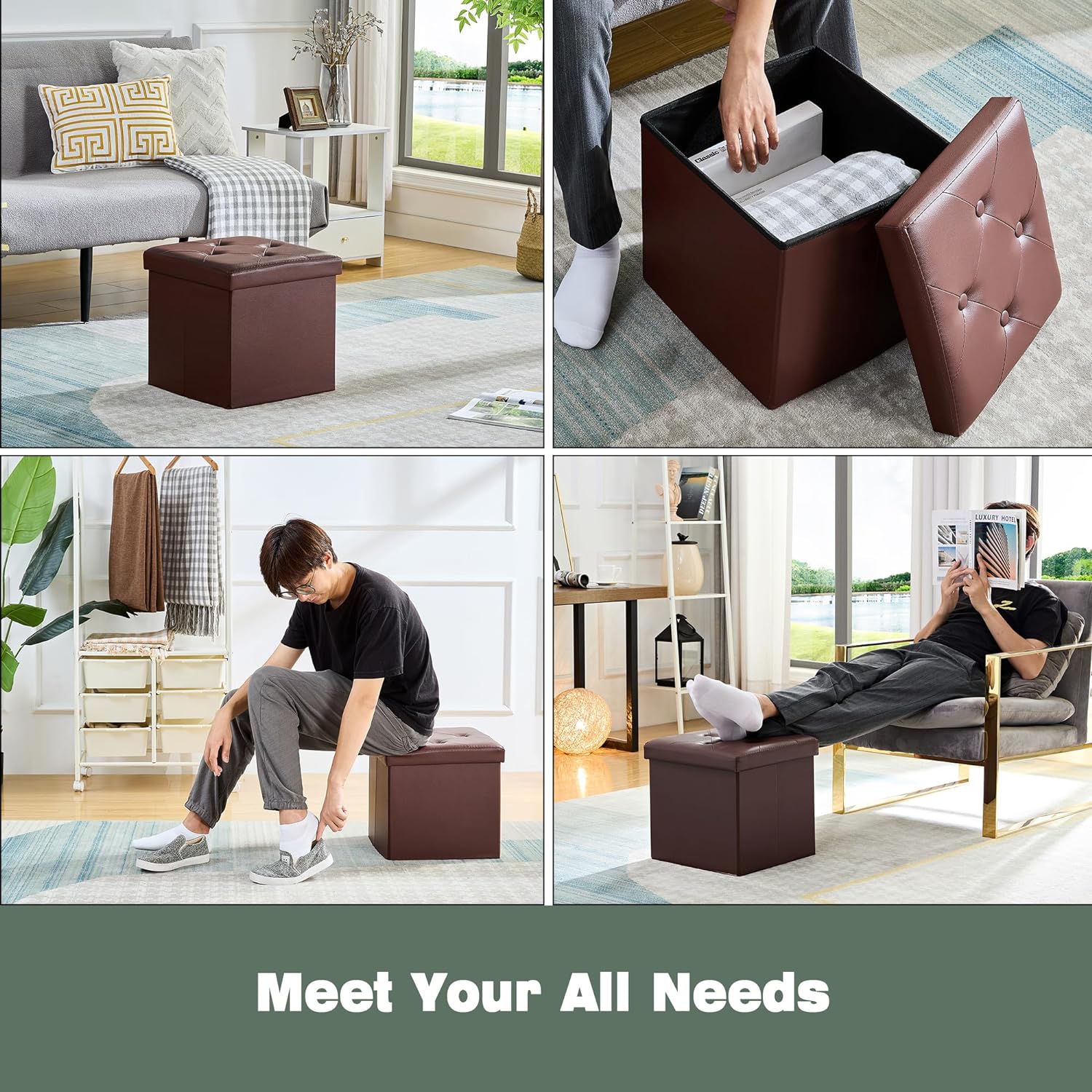 VECELO Storage Ottoman Bench End of Bed 43'' Footstool Footrest Stool Shoestool - VECELO