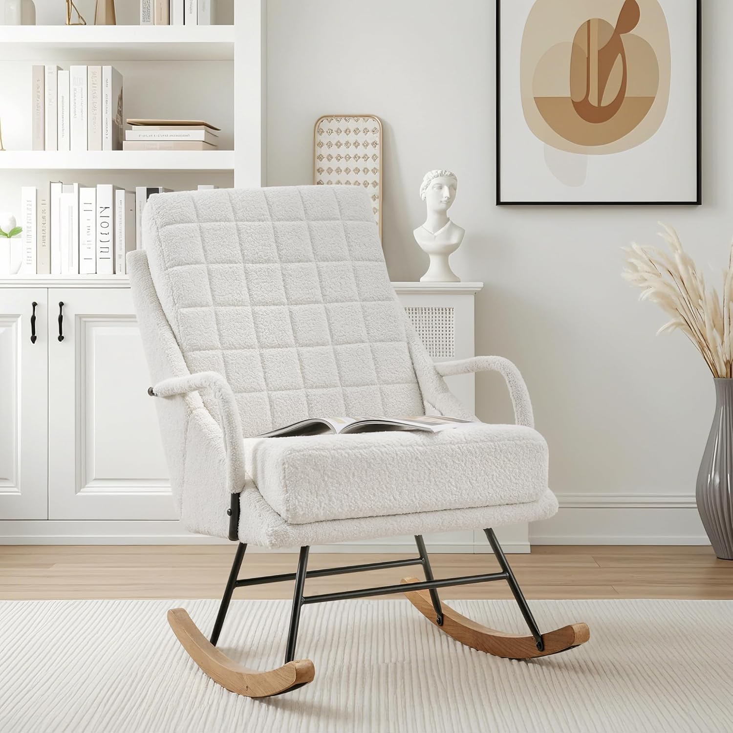 VECELO Rocking Chair Nursery Leather Glider Rocker with High Backrest - VECELO