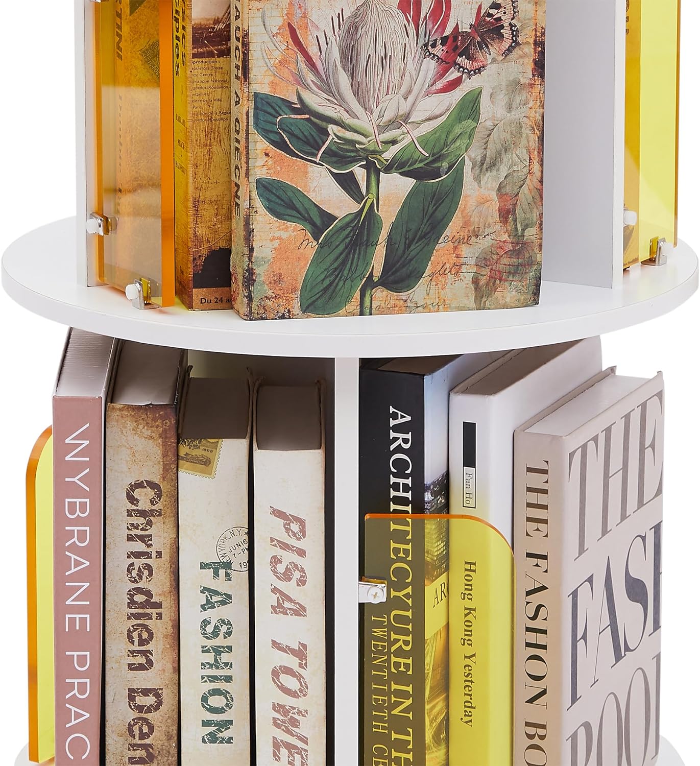 VECELO Rotating Bookshelf with Acrylic Display Window Partition - VECELO