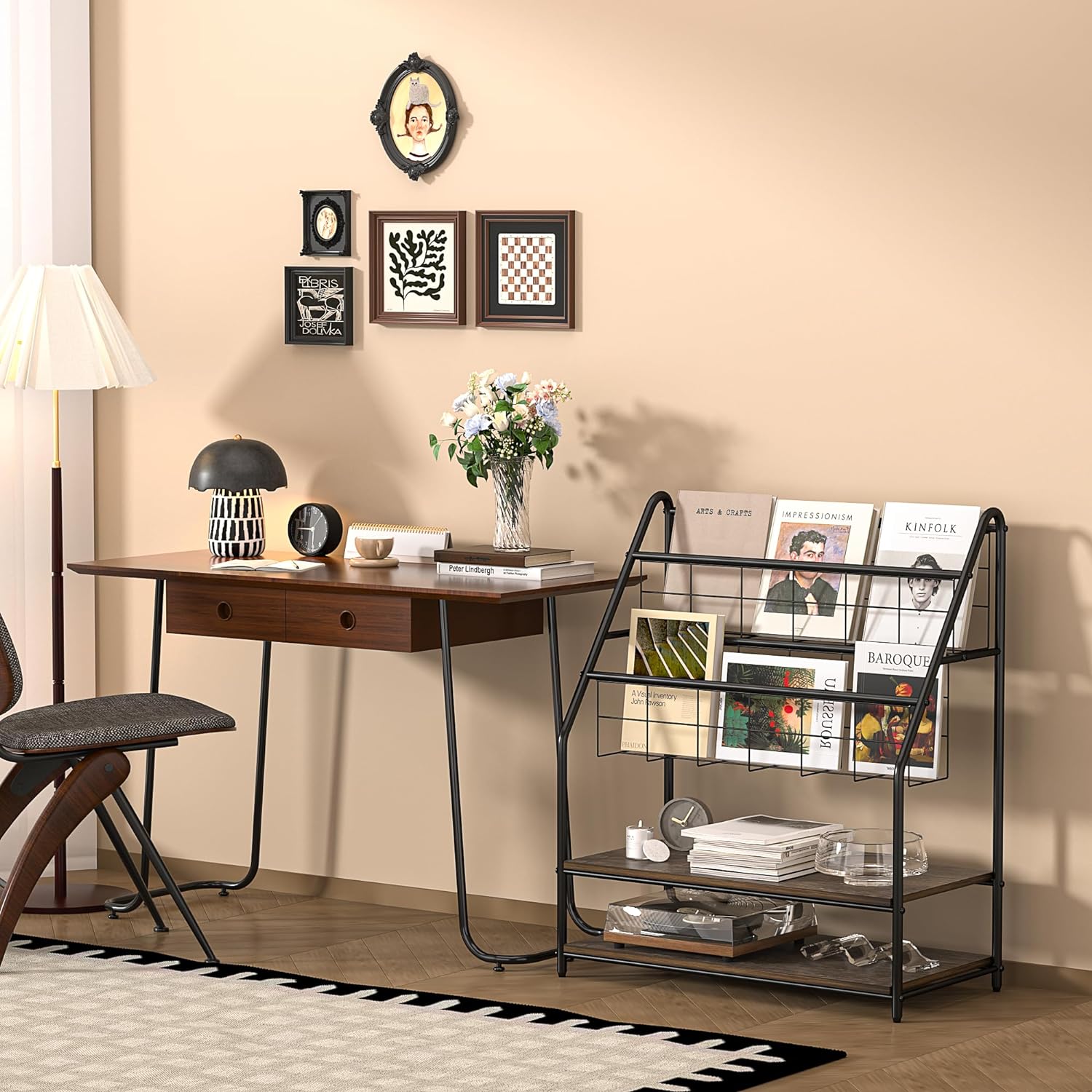 VECELO Newspaper Magazine Holders,2-Tier Metal Racks Brochure Display Stand - VECELO
