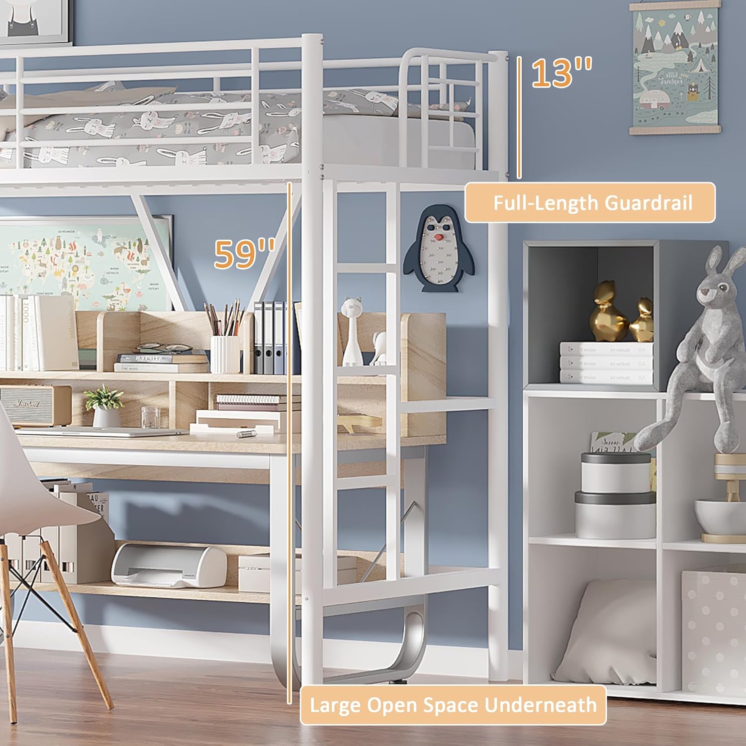 VECELO Metal Loft Bed Twin Size - VECELO