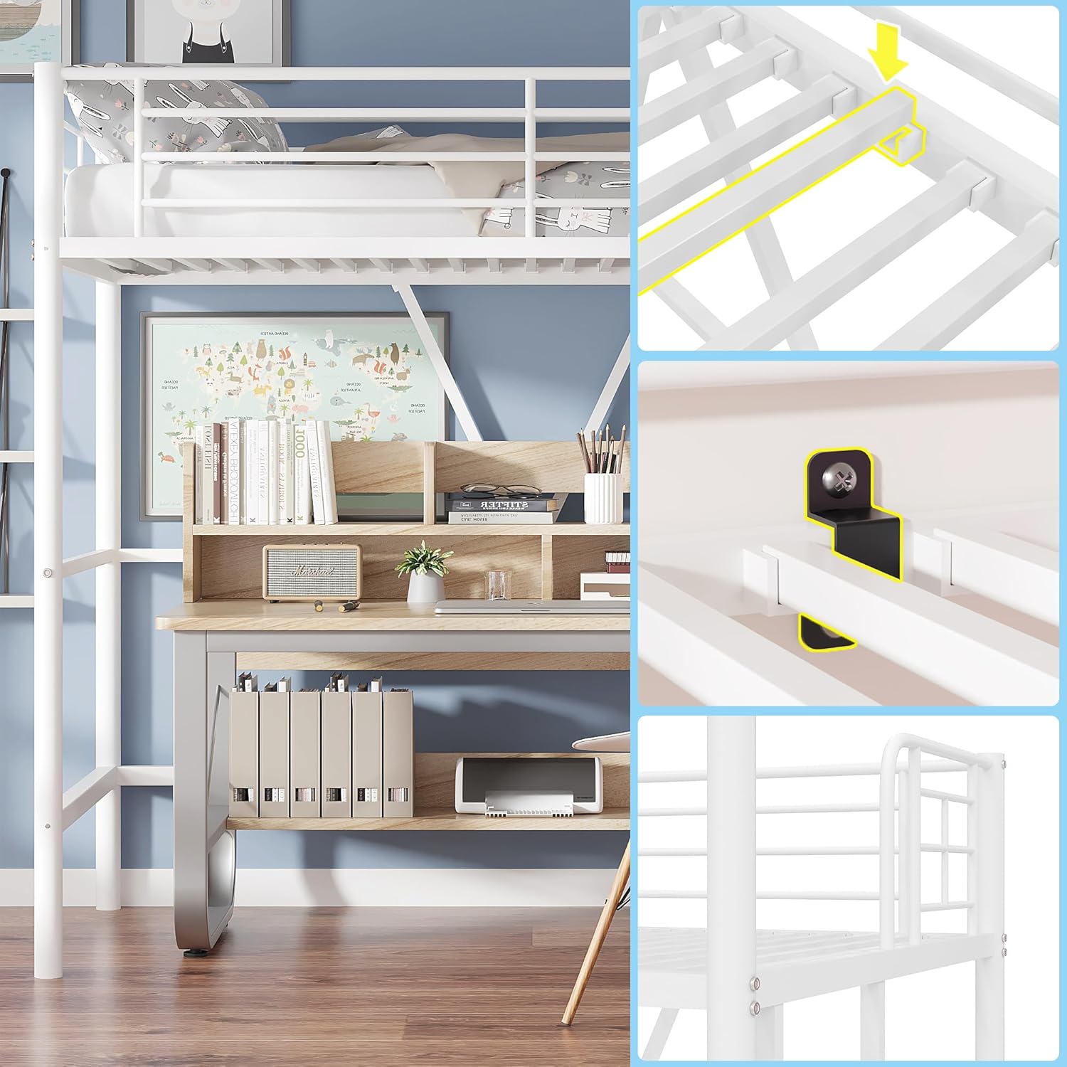 VECELO Metal Loft Bed Twin Size - VECELO