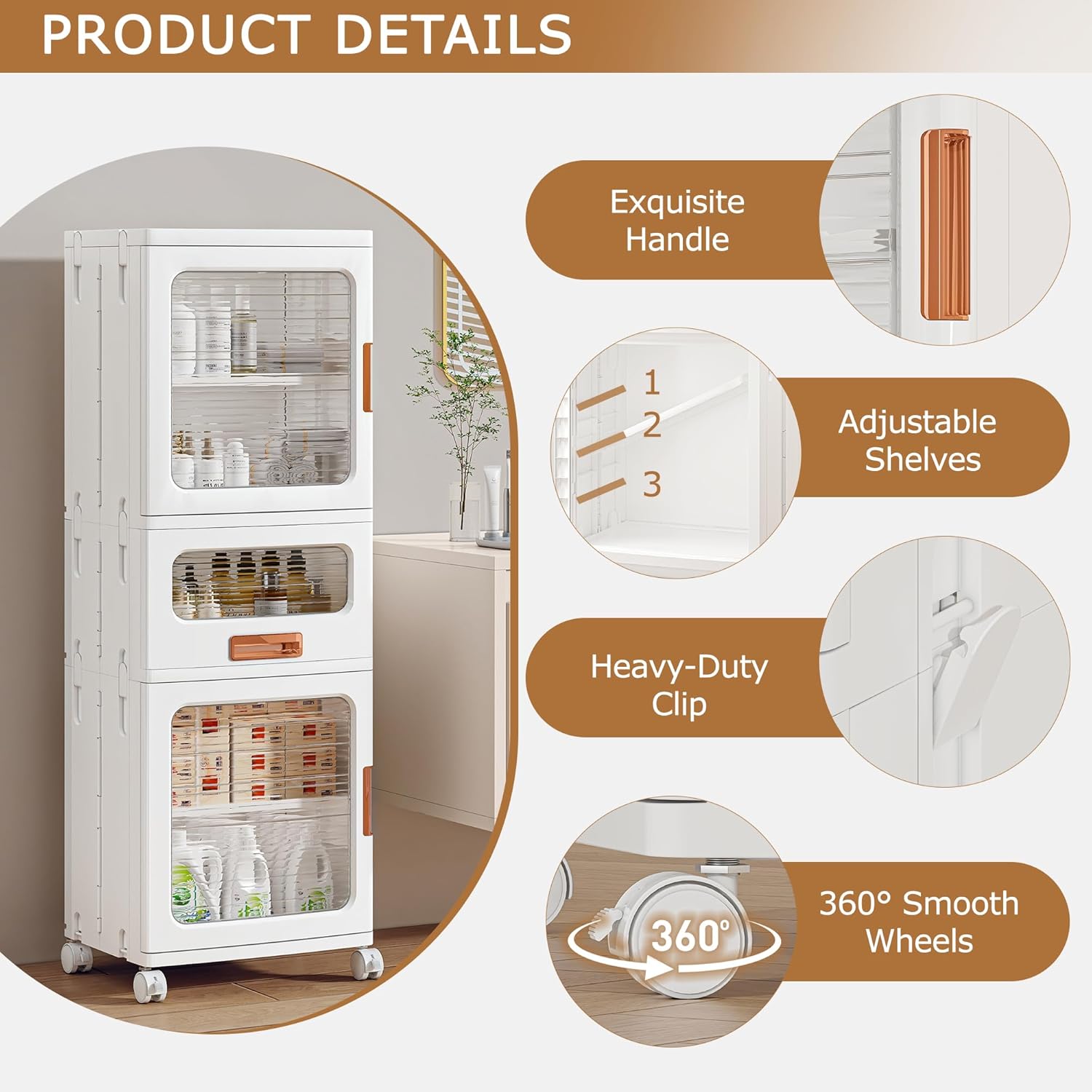 VECELO 3-Tier Narrow Bathroom Storage Cabinet with Drawer