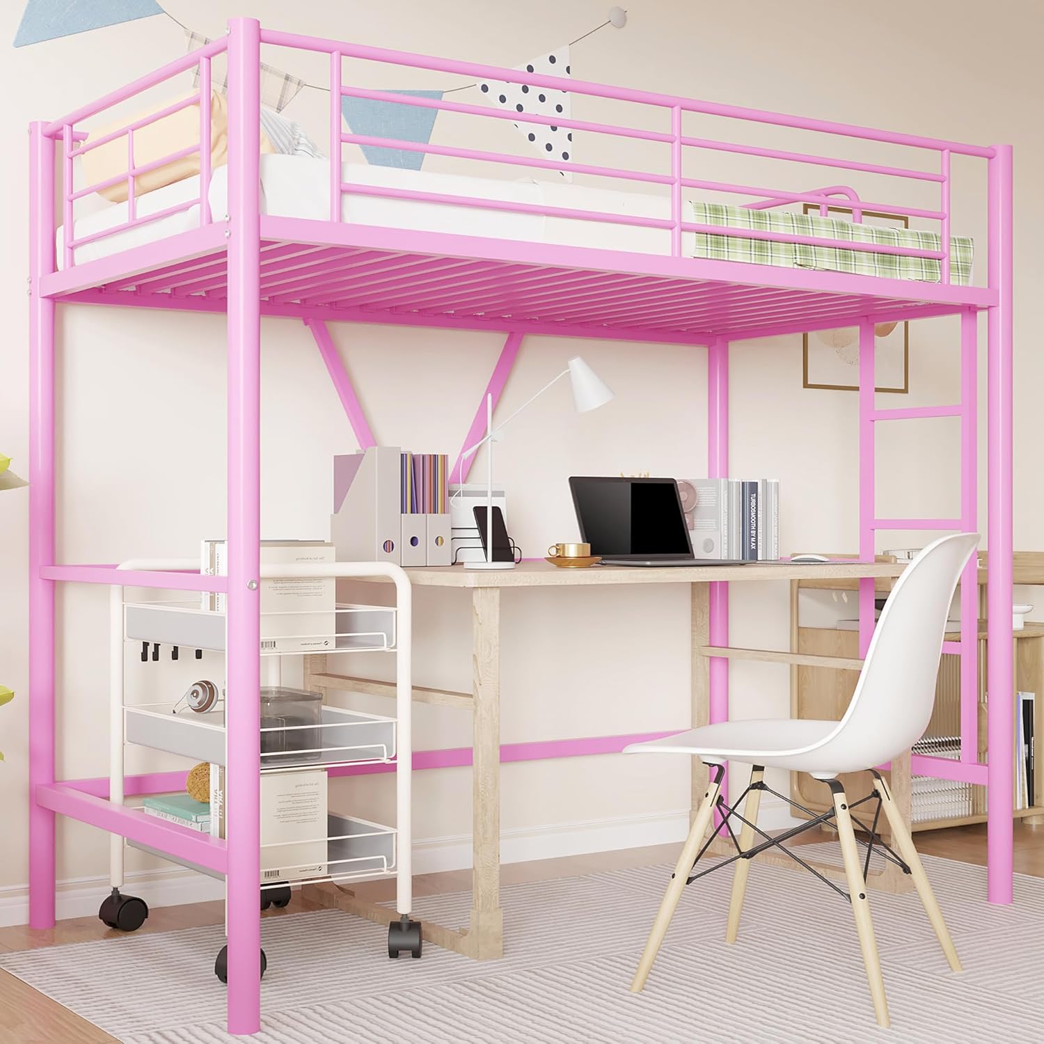 VECELO Metal Loft Bed Twin Size - VECELO