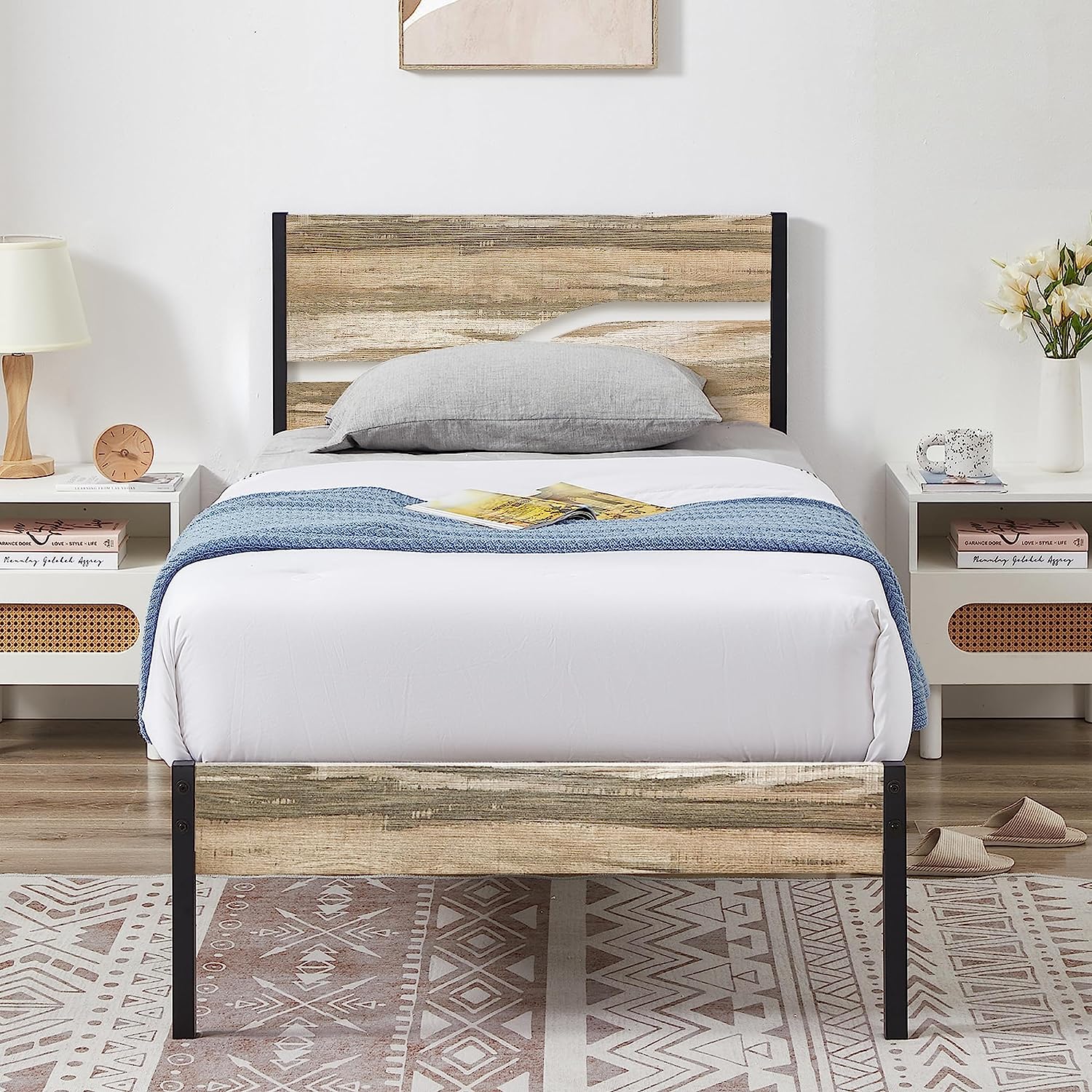 VECELO Platform Bed Frame/Mattress Foundation with Rustic Vintage Wood Headboard - VECELO