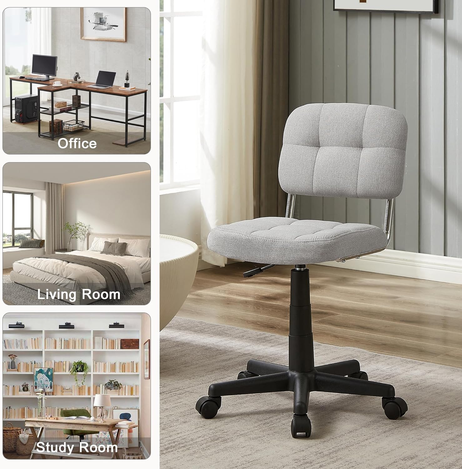 VECELO Modern Armless Home Office Desk Chair for Make Up/Bed Room/Small Space - VECELO