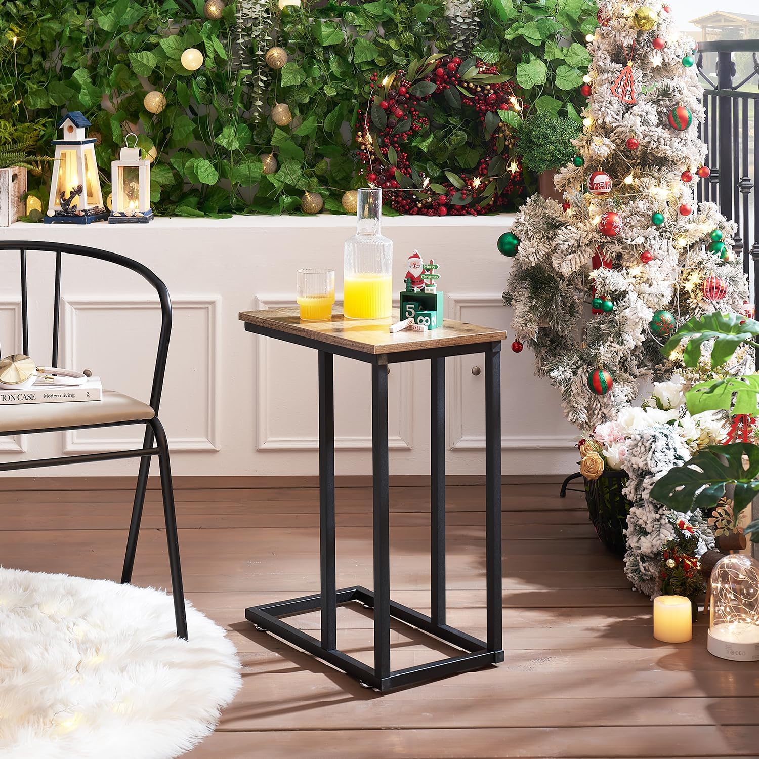 VECELO C Shaped End Side Table for Sofa Couch and Bed Snack TV Tray - VECELO