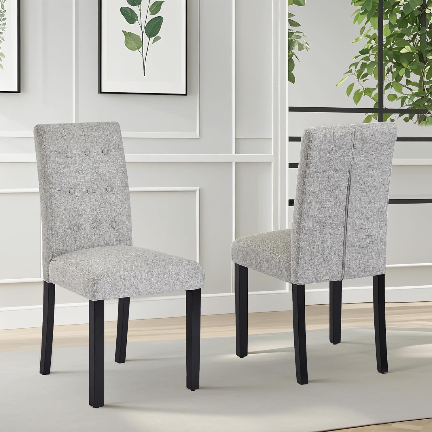 VECELO Upholstered Dining Chairs Set of 2 Button Tufted Back, Padded Seat, Wood Legs with Rubber Footpads - VECELO