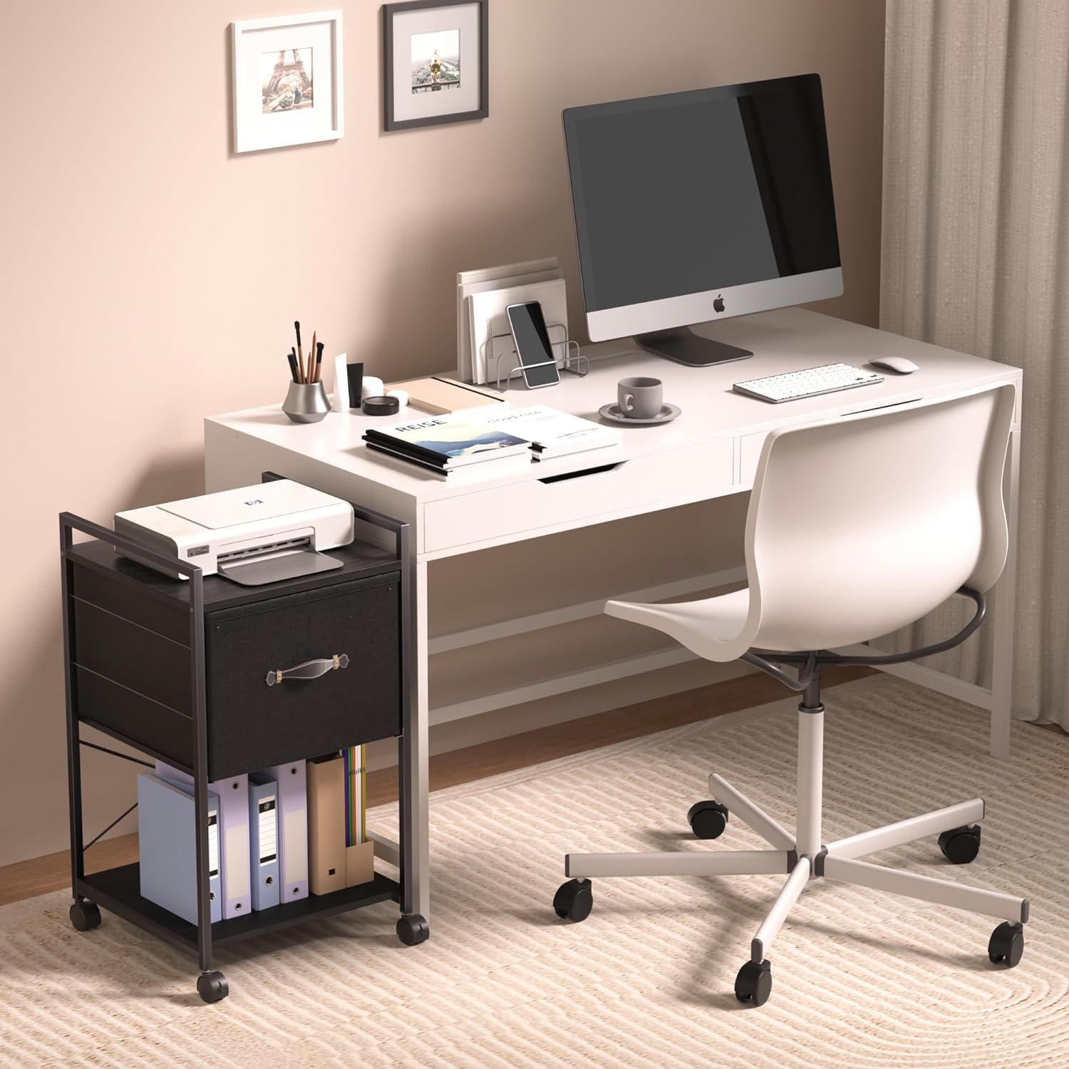 VECELO Mobile Vertical Filing Cabinet, Rolling Printer Shelf with Handle - VECELO