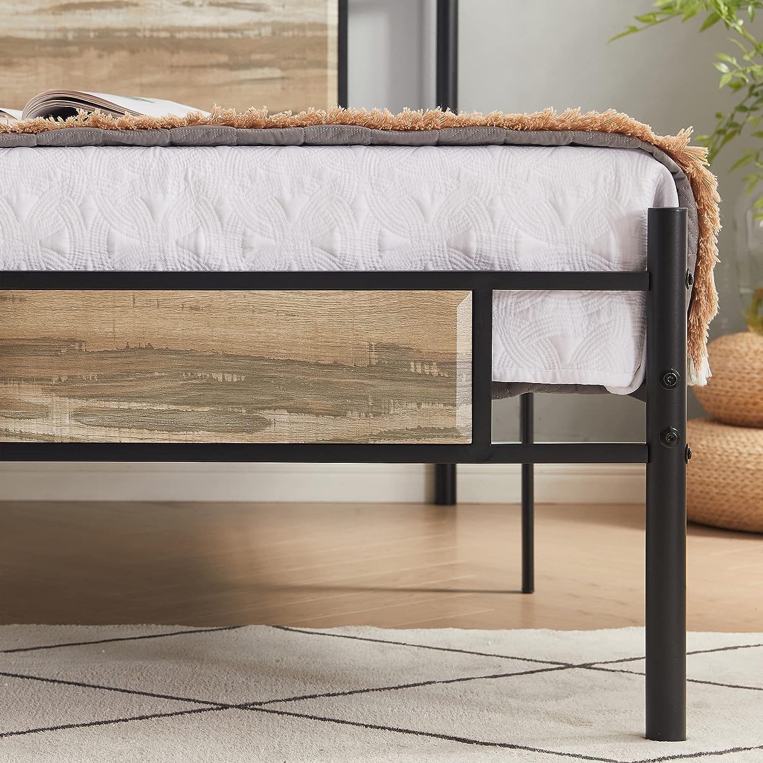 VECELO Platform Bed Frame with Wood Headboard No Box Spring Needed Heavy Duty Steel Slat - VECELO