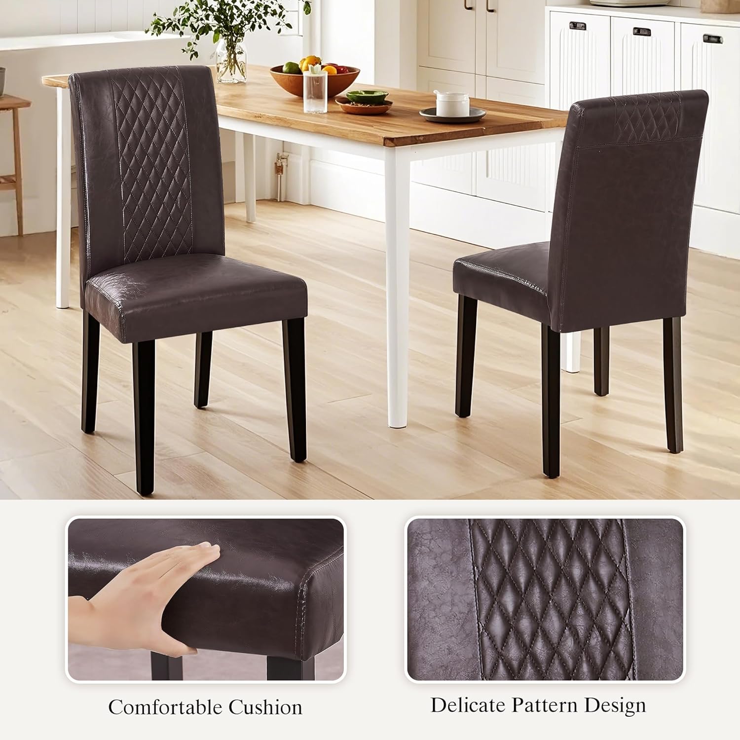 VECELO Dining Chairs Set of 2, Upholstered Fabric Wood Legs High Back for Kitchen Living Room - VECELO