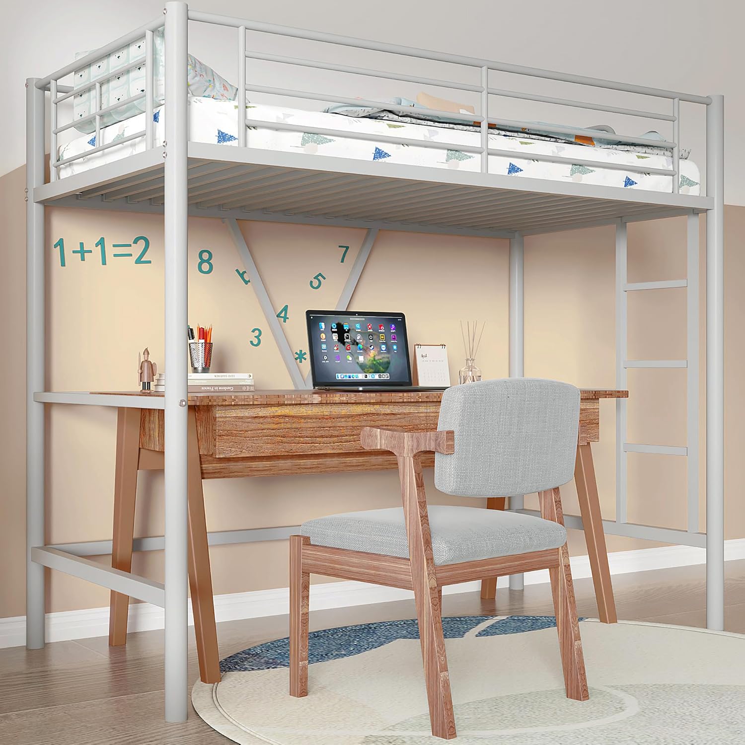 VECELO Metal Loft Bed Twin Size - VECELO