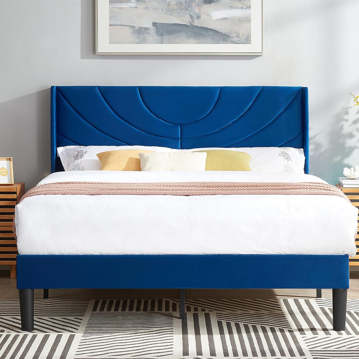 VECELO Upholstered Platform Bed Frame with Adjustable Fabric Headboard - VECELO
