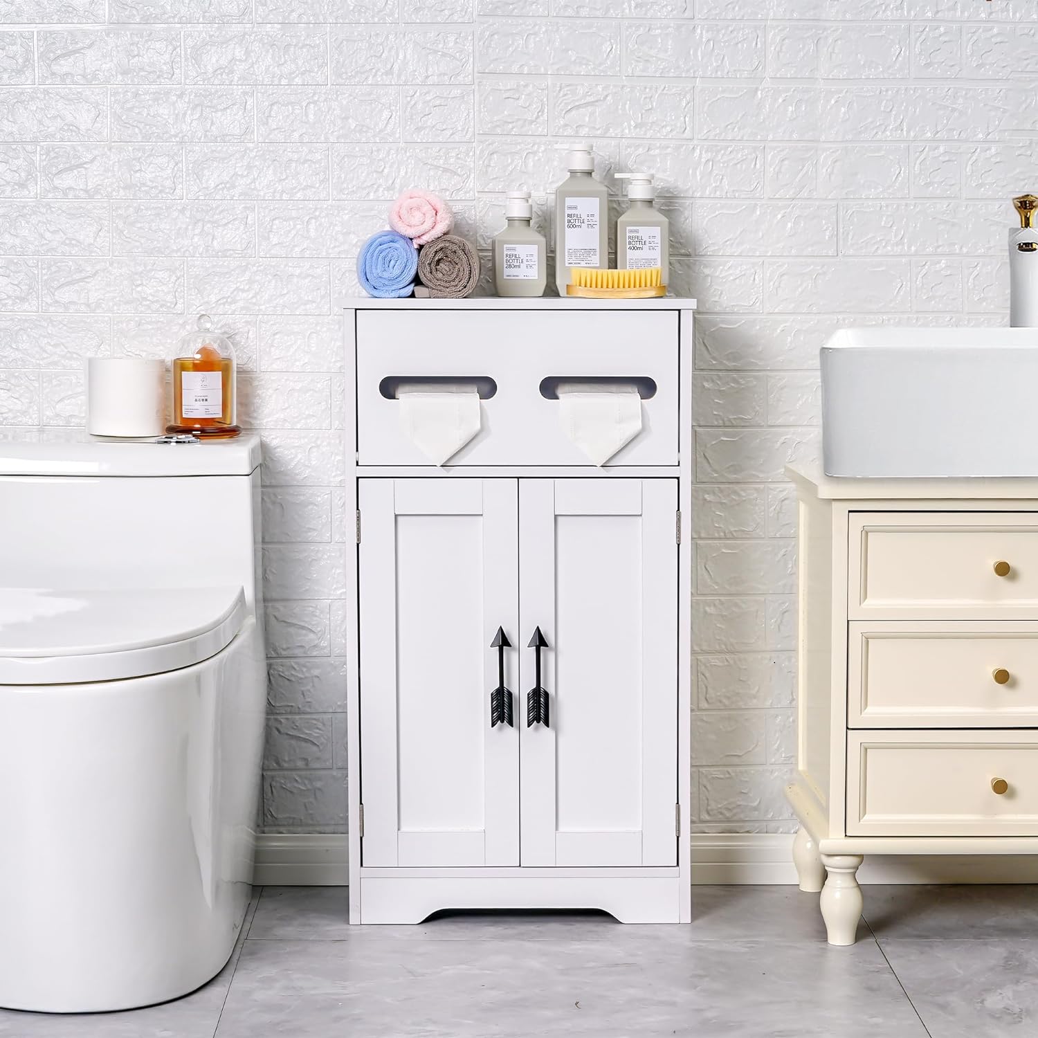 VECELO Mega Toilet Holder Cabinet Stand Bathroom Storage Organizer of Rolls & Paper Towel