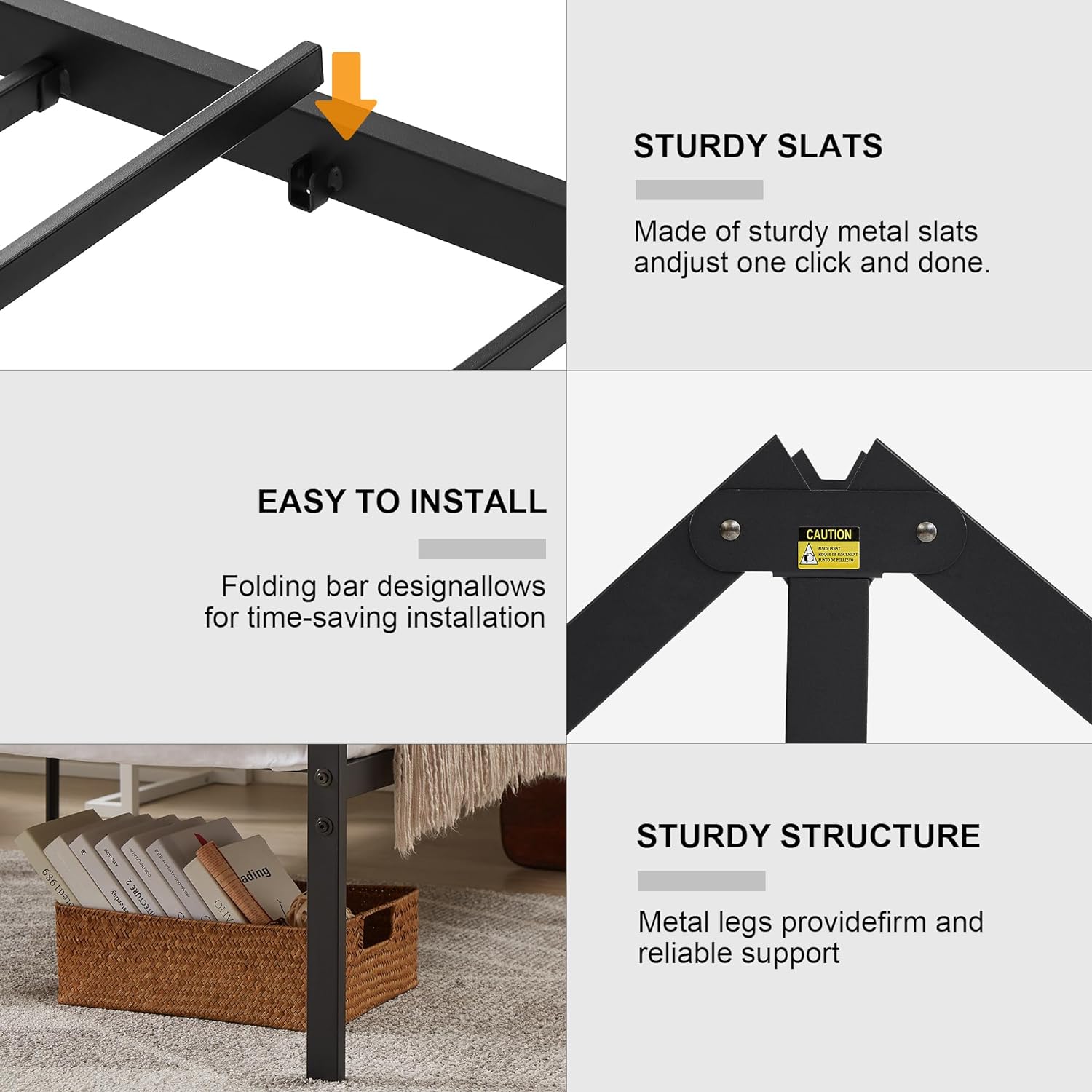 VECELO Metal Bed Frame Platform with Wood Grain Headboard&Footboard - VECELO