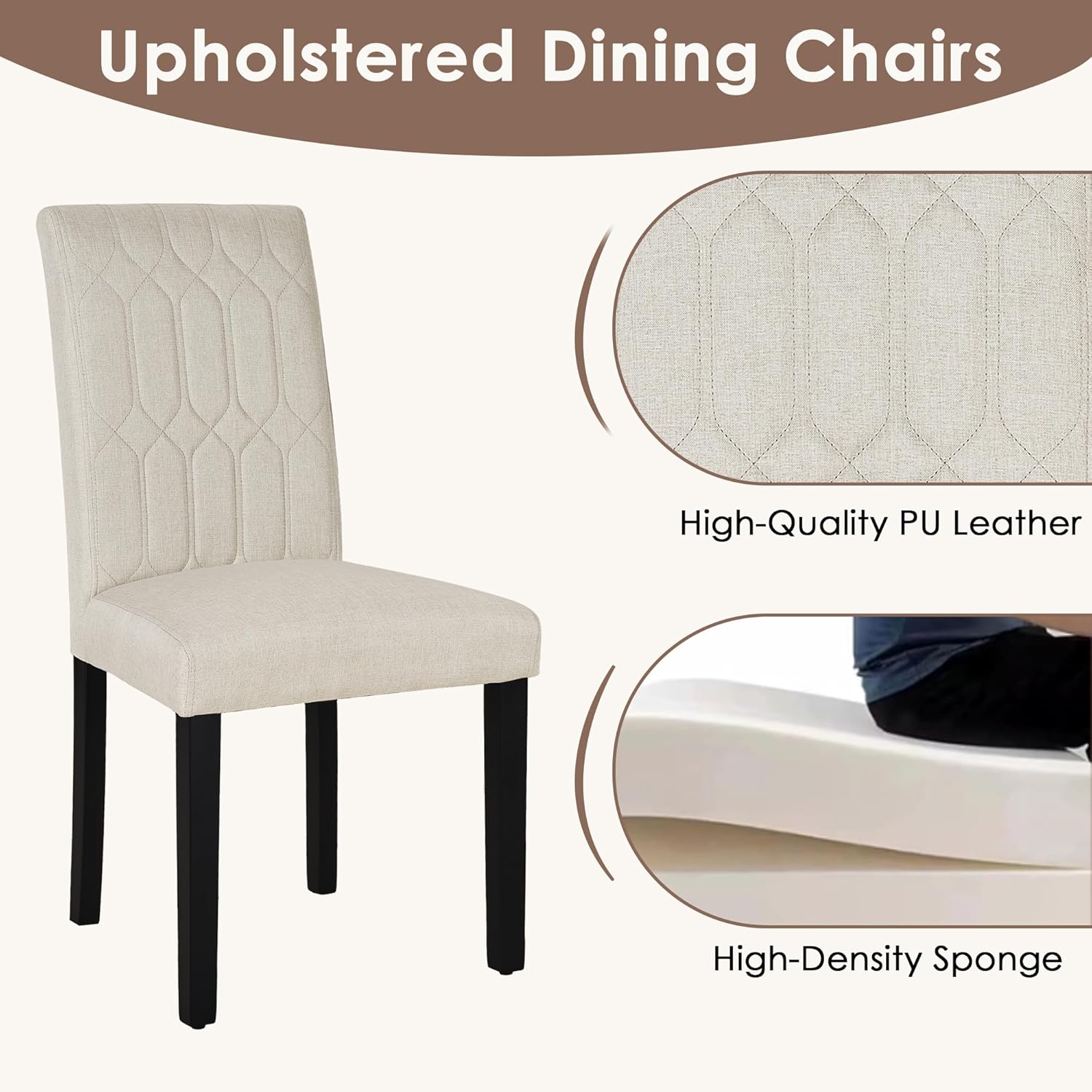 VECELO Upholstered Dining Chairs Set of 2 - VECELO