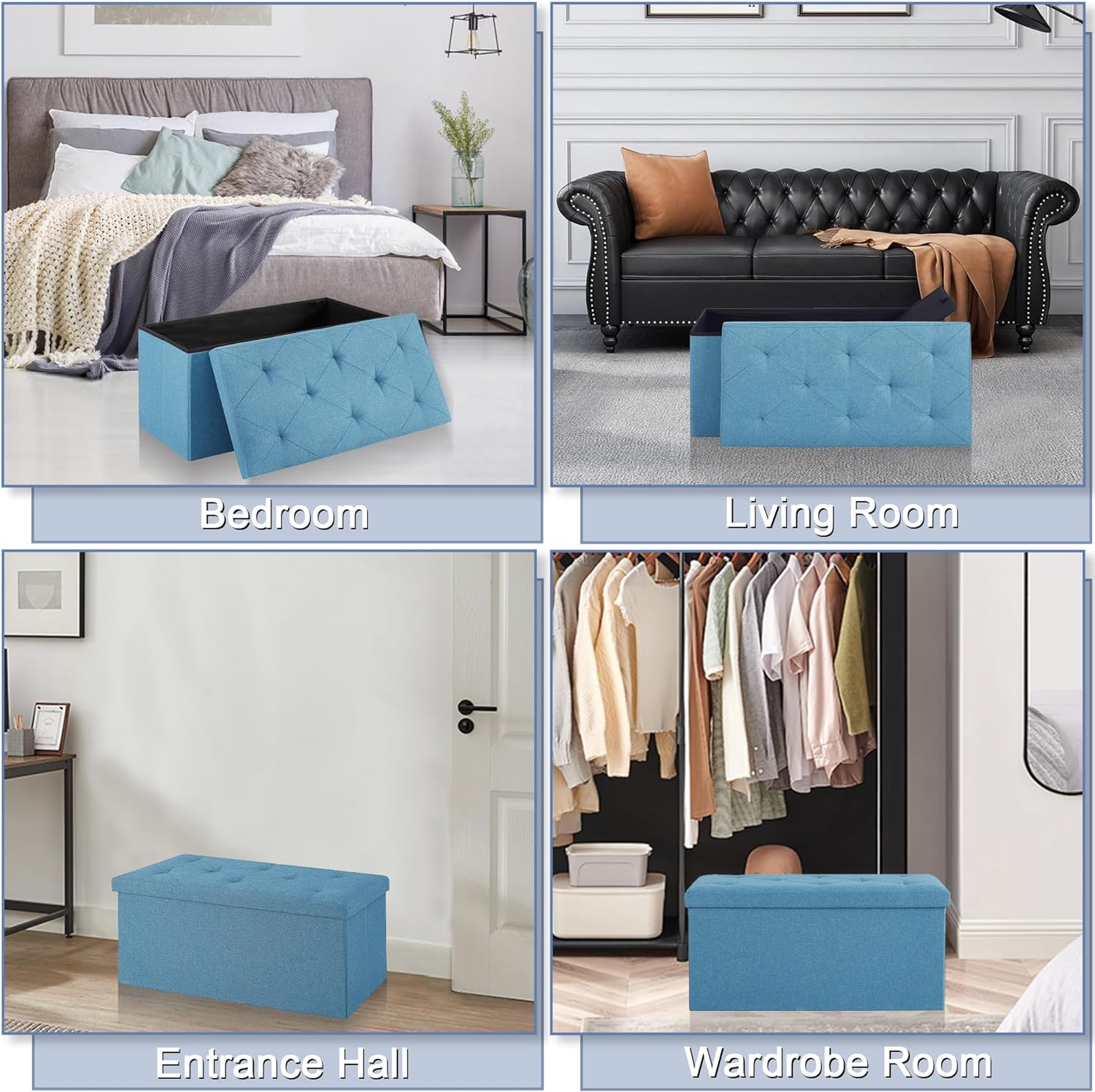 VECELO Folding Storage Ottoman Bench, Storage Chest, Linen Fabric - VECELO