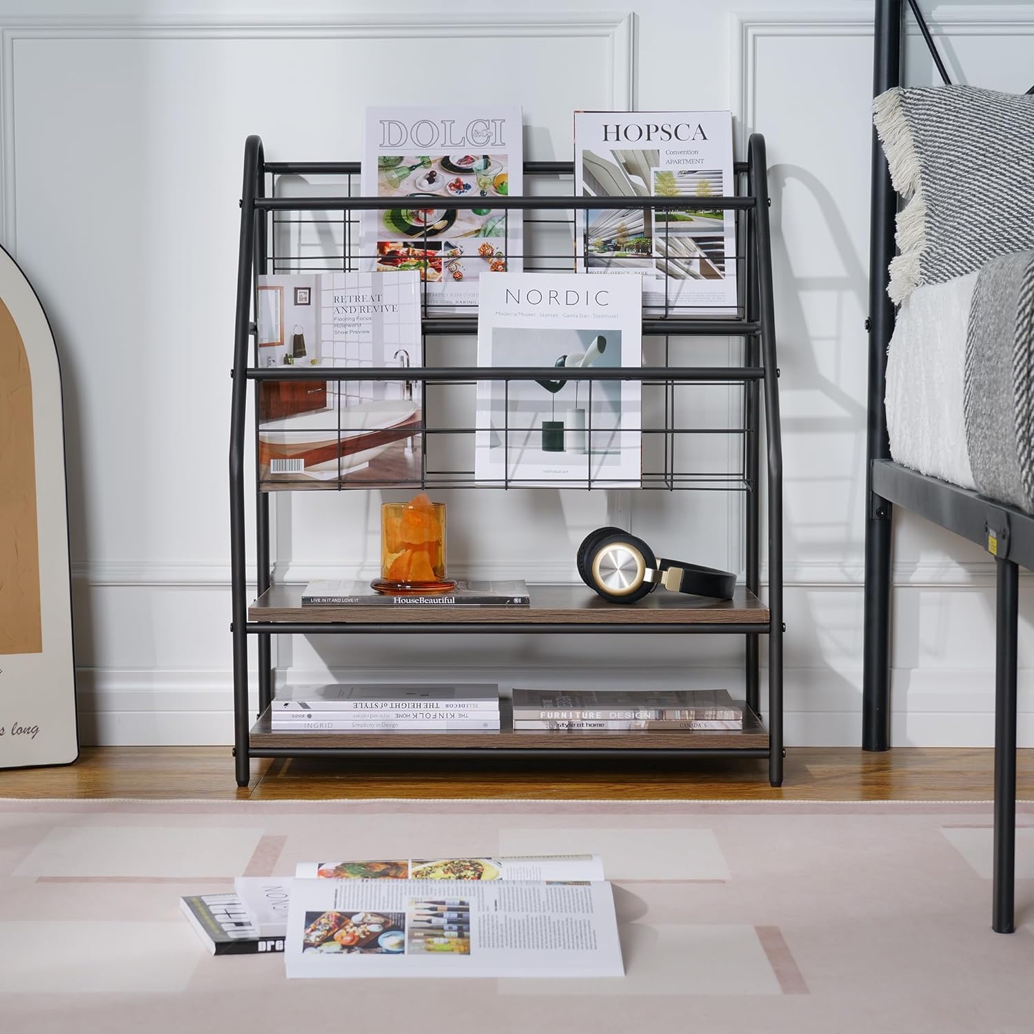 VECELO Newspaper Magazine Holders,2-Tier Metal Racks Brochure Display Stand - VECELO