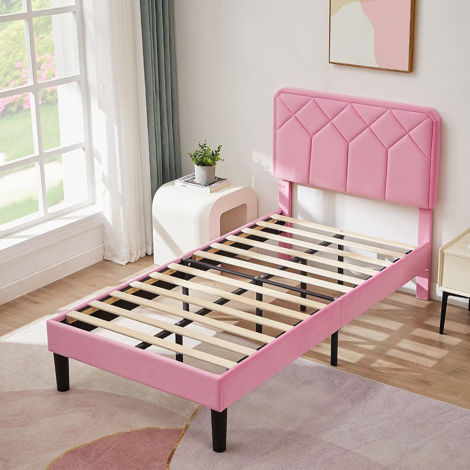 VECELO Premium Leather Upholstered Platform Bed Frame - VECELO