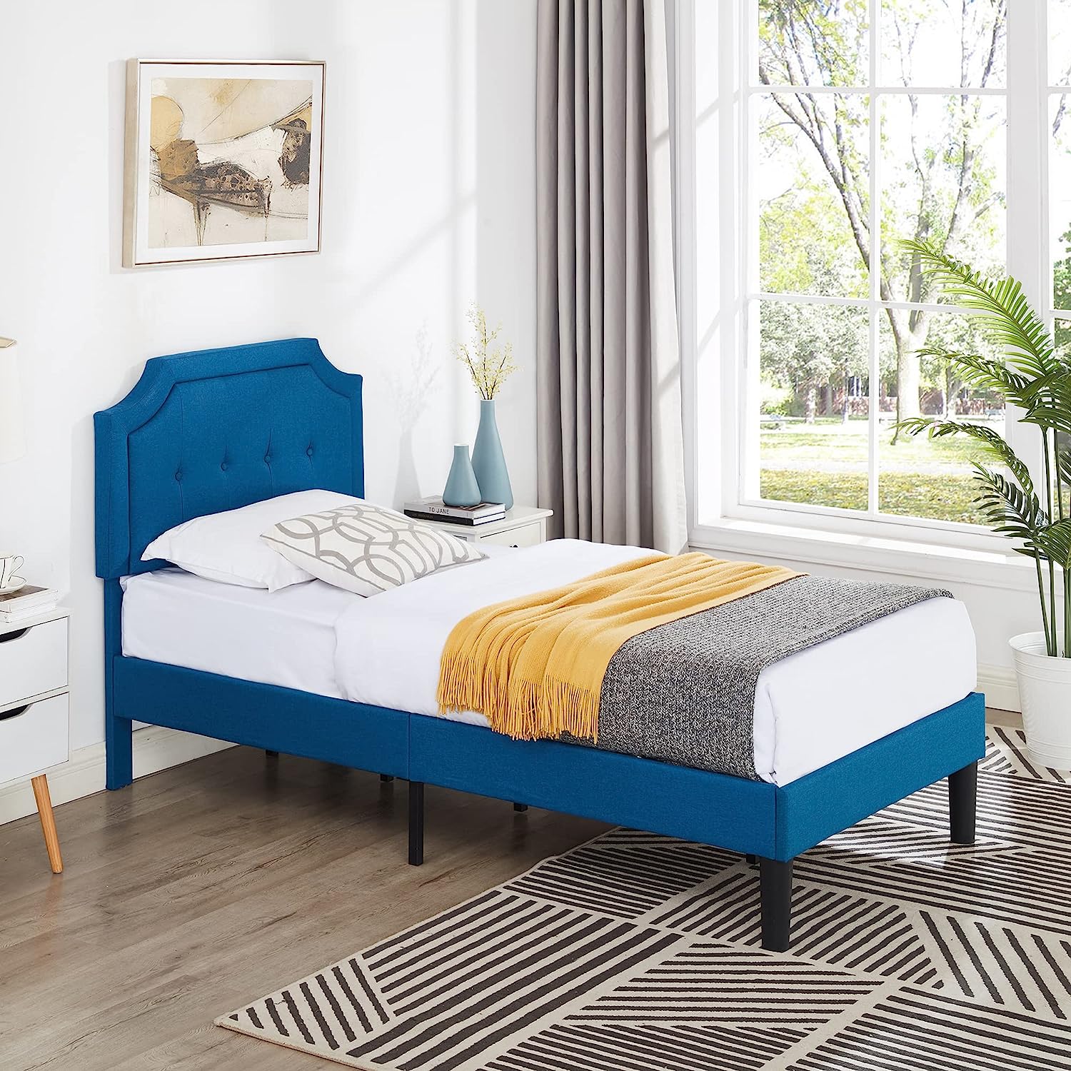 VECELO Premium Upholstered Platform Bed Diamond Stitched Panel Headboard - VECELO