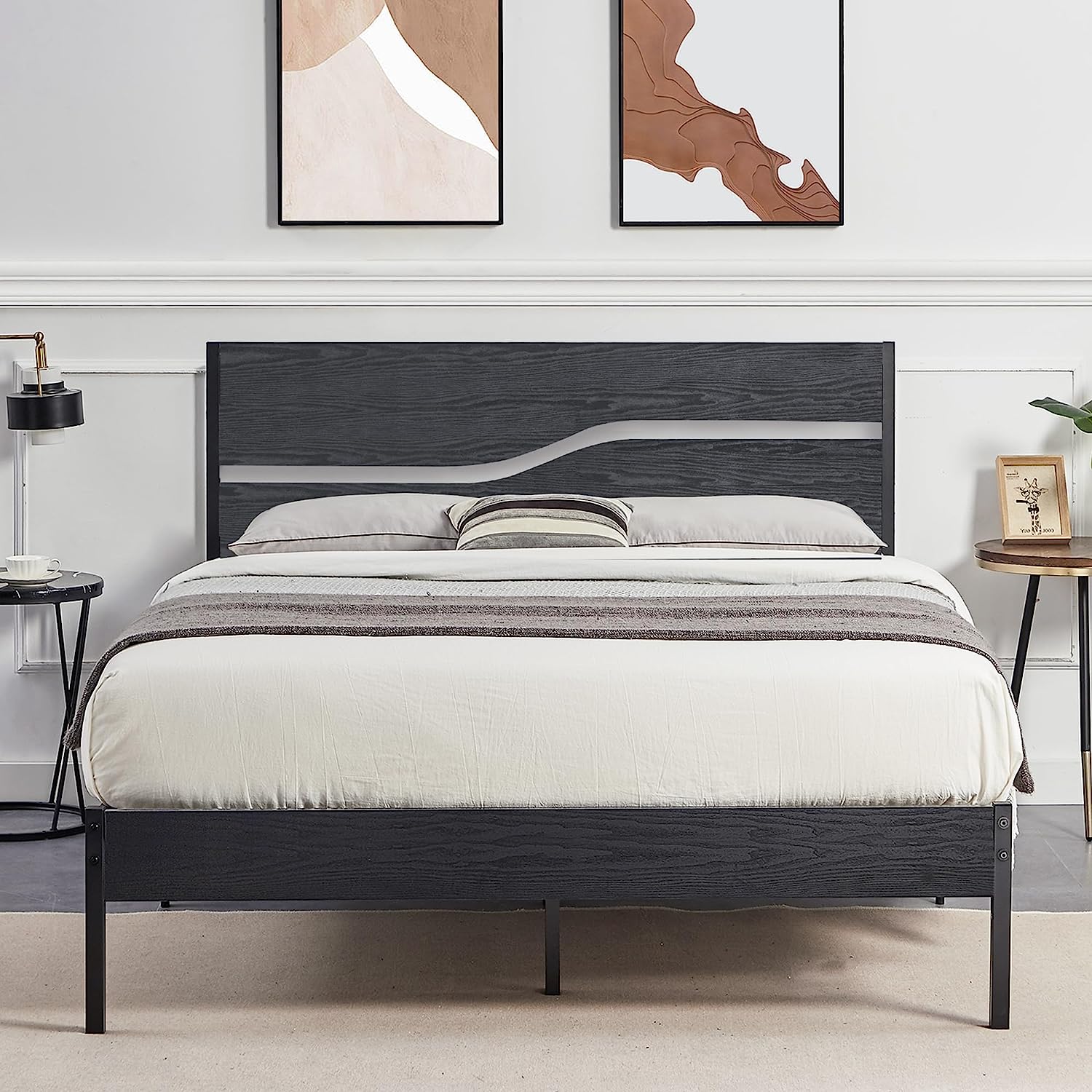 VECELO Platform Bed Frame/Mattress Foundation with Rustic Vintage Wood Headboard - VECELO