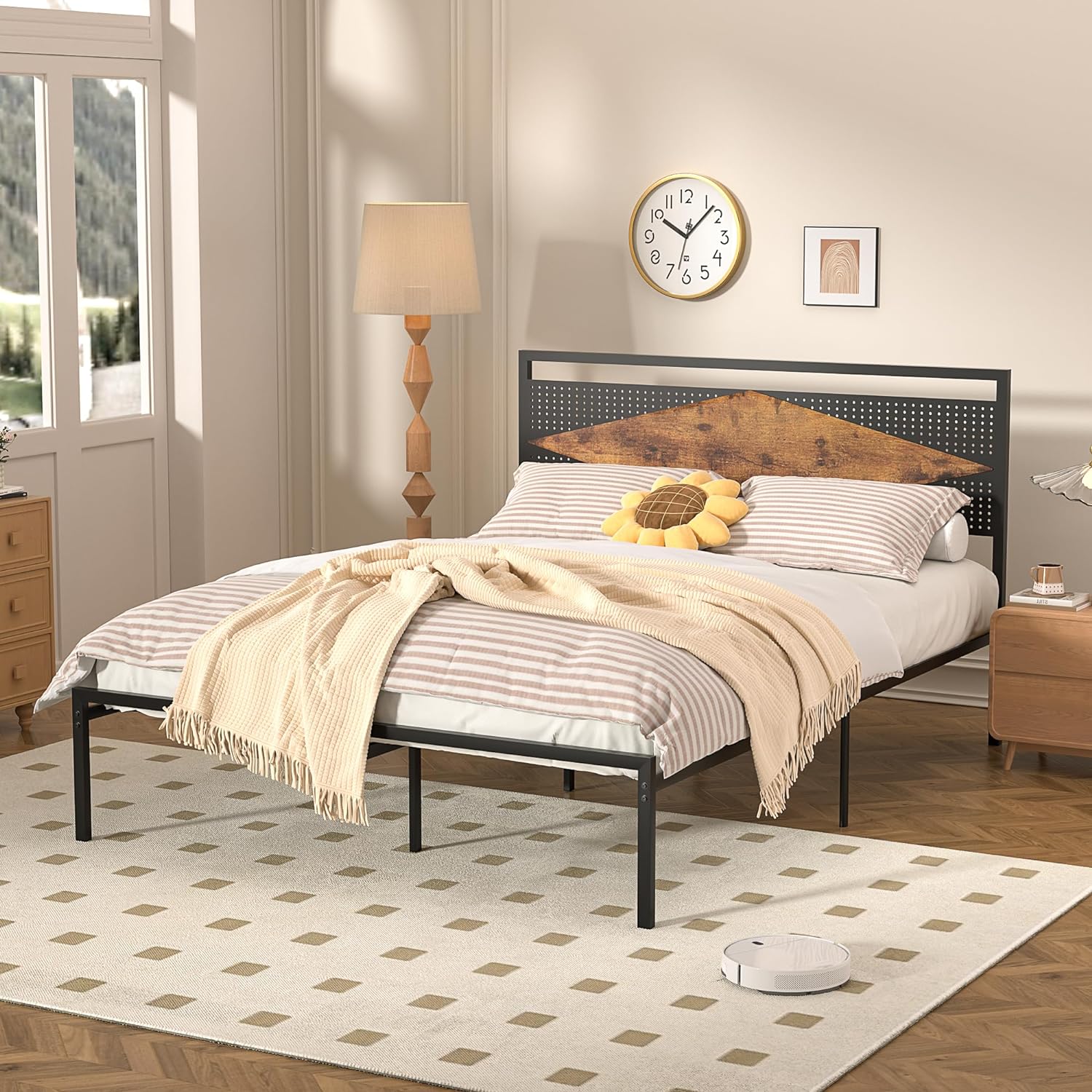VECELO Metal Bed Frame Platform with Wood Grain Headboard&Footboard - VECELO