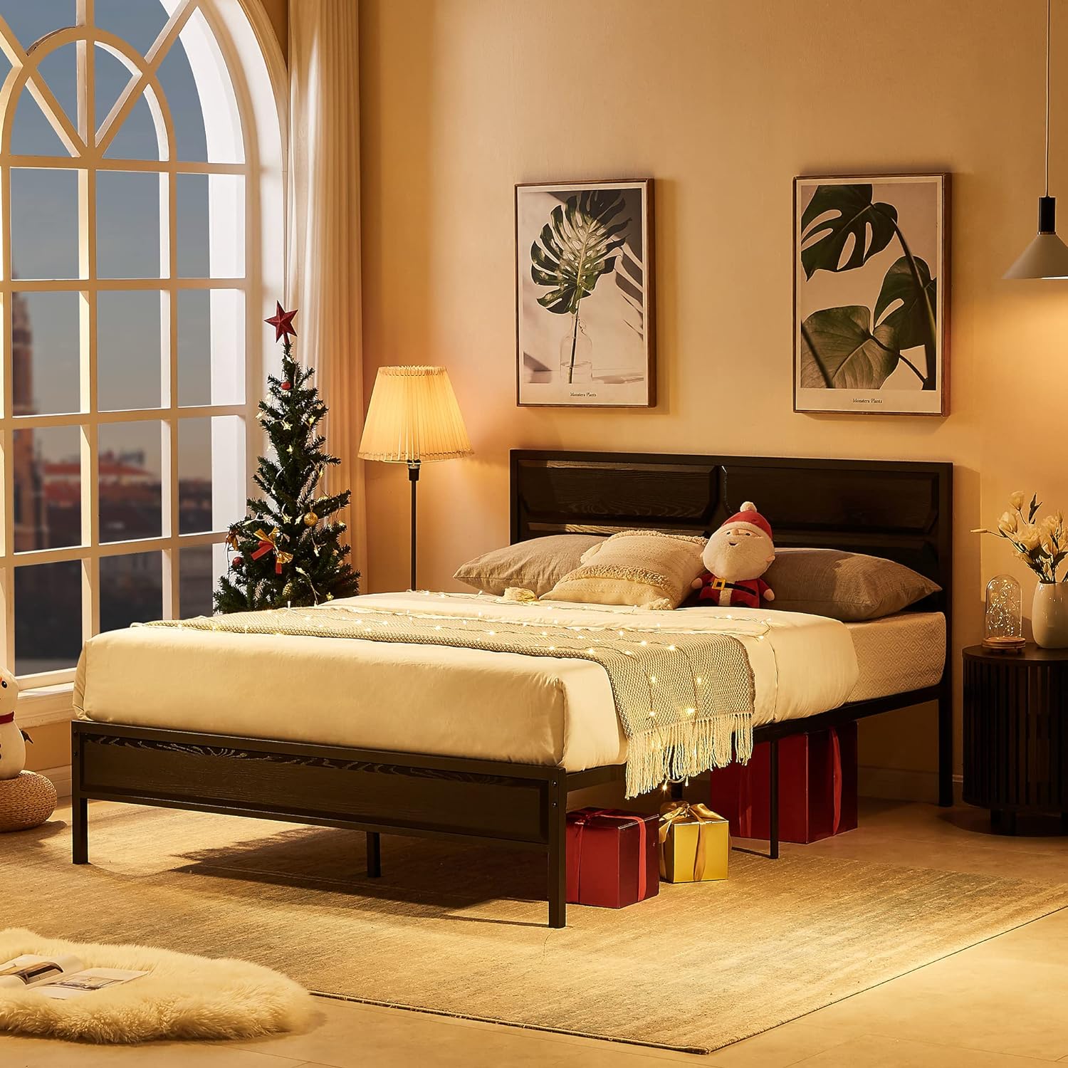 VECELO Metal Bed Frame Platform with Wooden Headboard&Footboard Mattress Foundation - VECELO