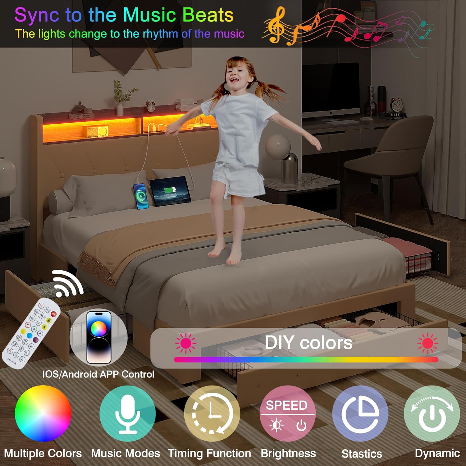 VECELO Velvet Queen Size Upholstered Bed Frame with Headboard