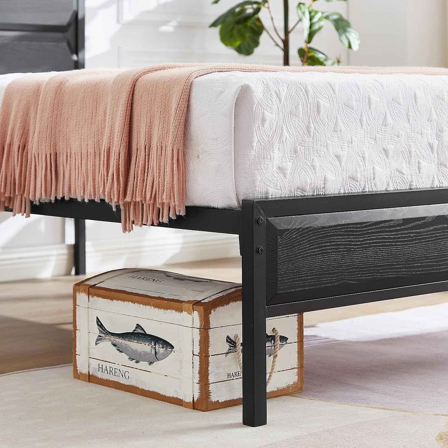 VECELO Metal Bed Frame Platform with Wooden Headboard&Footboard Mattress Foundation - VECELO