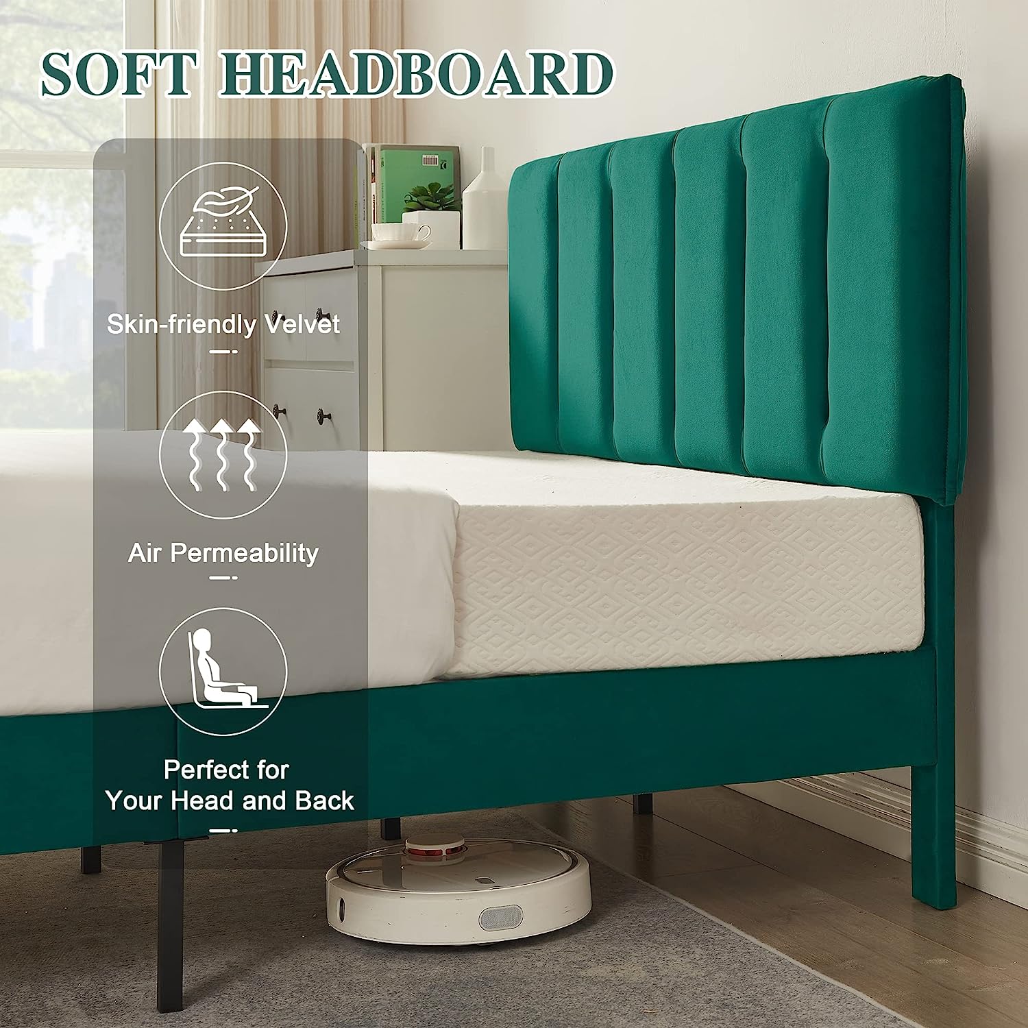 VECELO Modern Upholstered Platform Bedframe, Adjustable Headboard - VECELO