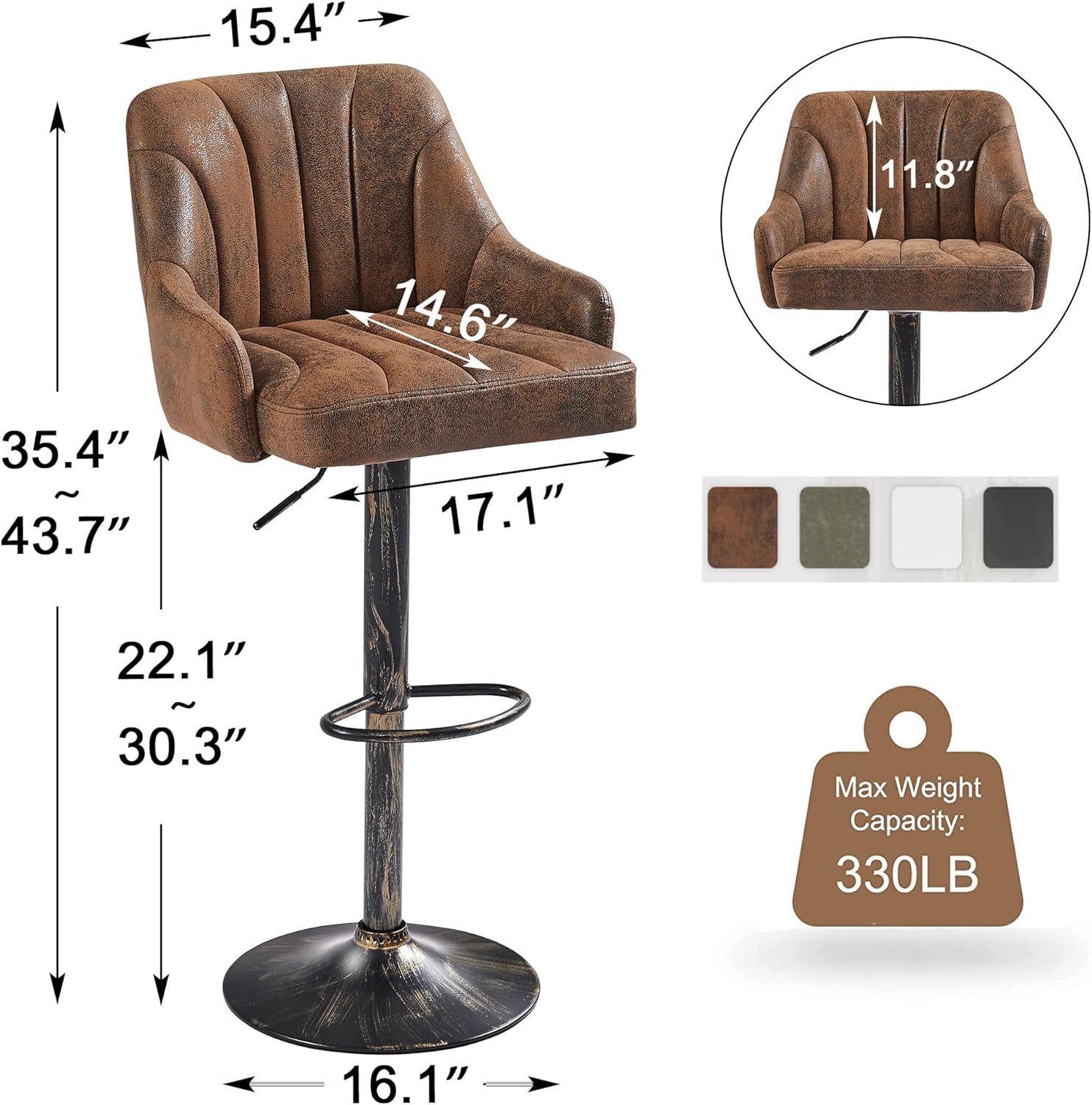 VECELO Adjustable Counter Height Bar Stools with Back and Arm Stools Set of 2 - VECELO