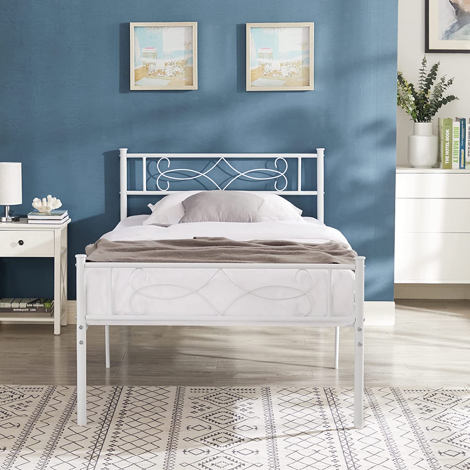 VECELO Metal Platform Bed Frame with Headboard & Footboard Premium Steel Slat Support Noise-Free - VECELO