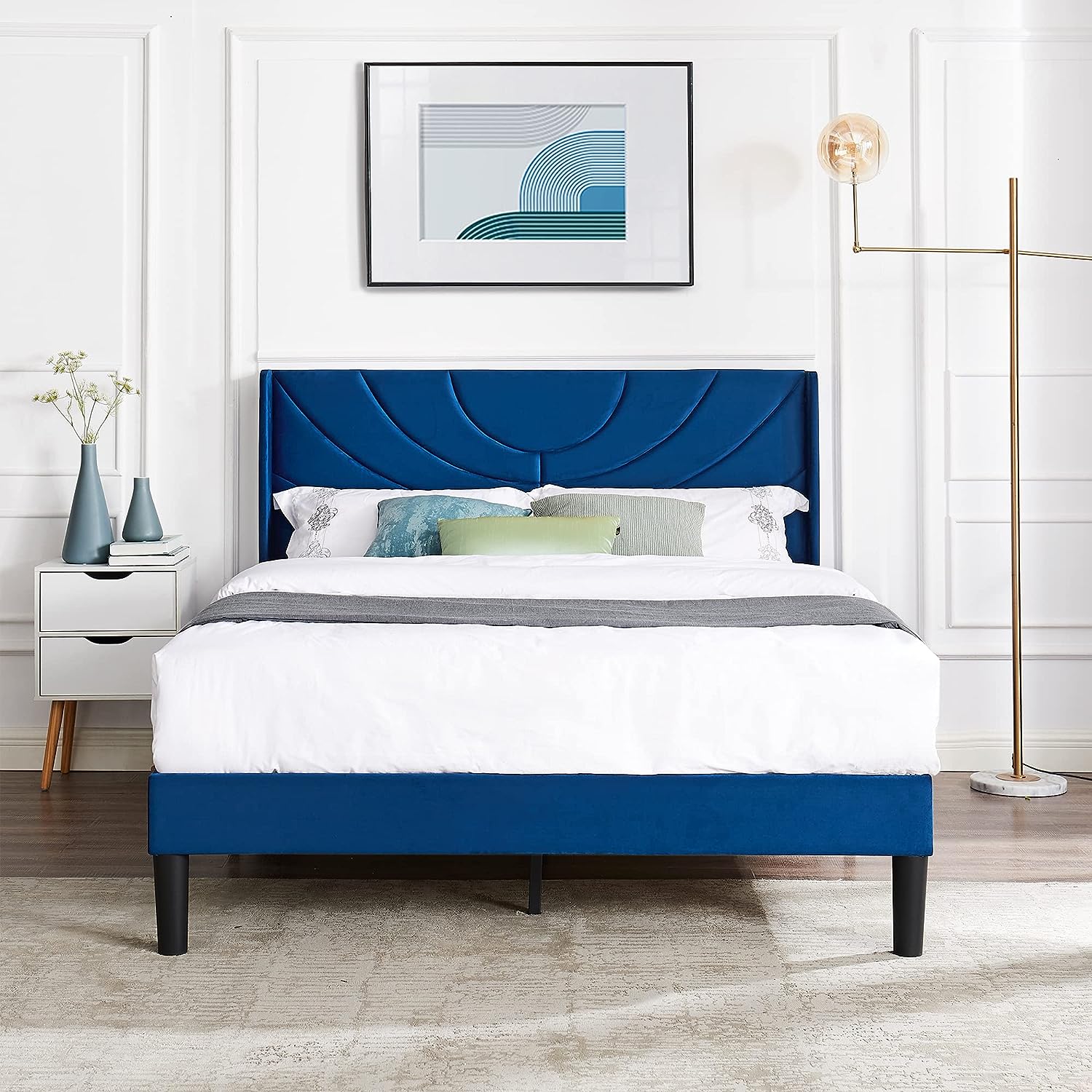 VECELO Upholstered Platform Bed Frame with Adjustable Fabric Headboard - VECELO